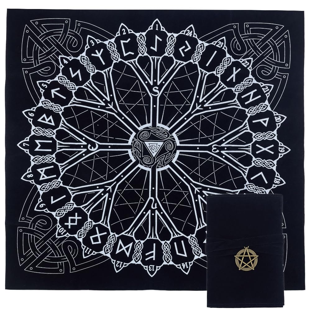 CREATCABIN Altar Cloth Tarot Card Bag Tarot Cloth and Bag Set Tablecloth Viking Runes Pentagram Totem Protective Card Board Game Embroidery for Oracle Decks Tarot Dice Crystal Coin 2.95x4.96 Inch