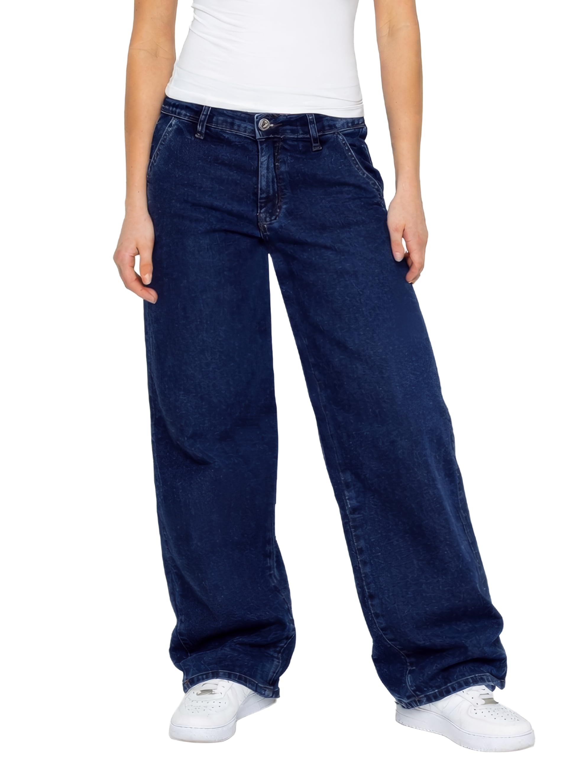 989Zé ENZO Womens Wide Leg Baggy Jeans Casual Cotton Loose Fit Relaxed Stretch Denim Jean Pants EZL678_Jeans Dark Blue 10 R