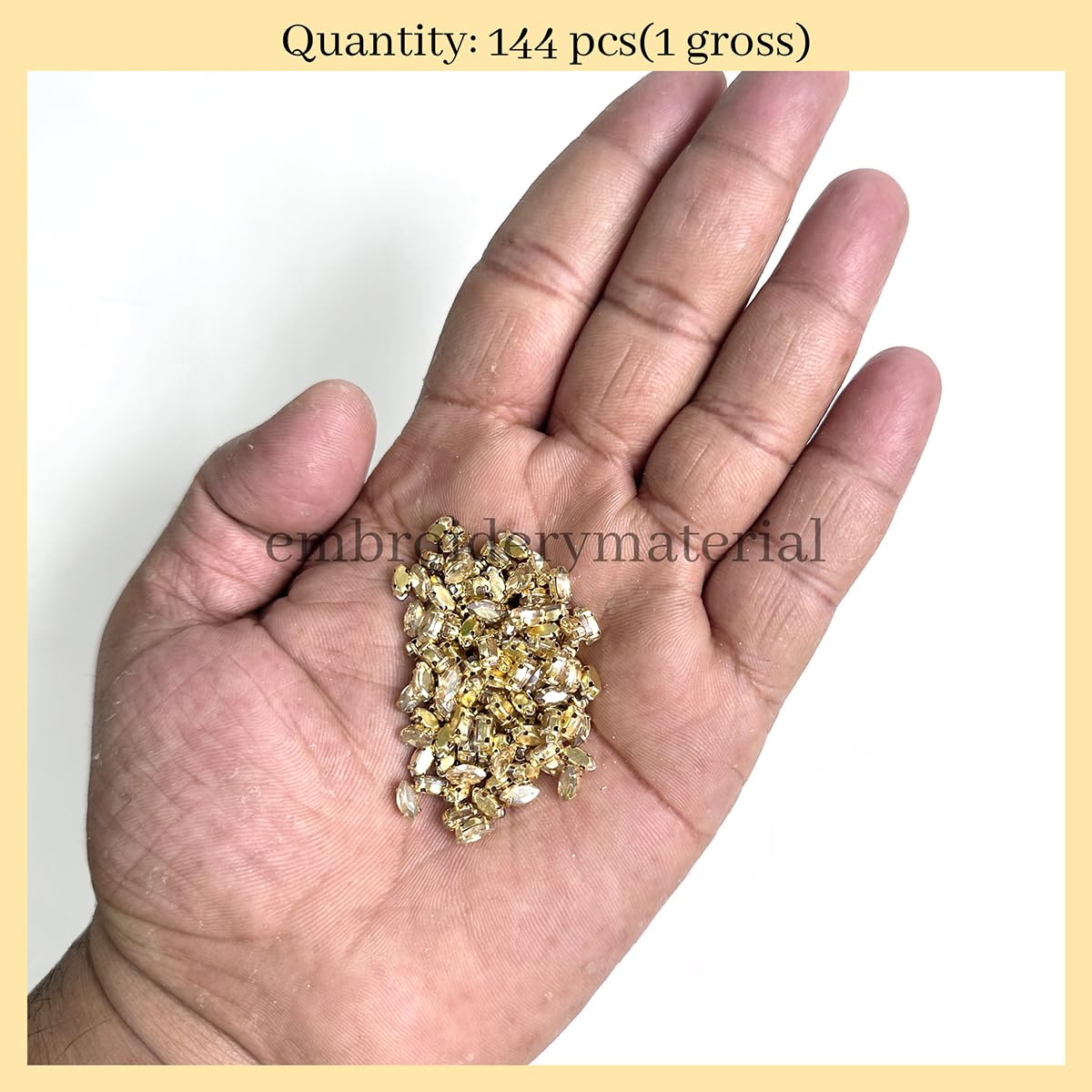 EmbroideryMaterial Sew on Crystal Glass Stones/Rhinestone for Craft, Embroidery, Jewellery Making, Dresses, Embellishments, Bracelet Making (3 * 6MM, Boat Shape, Light Gold, 144 Pieces) 2