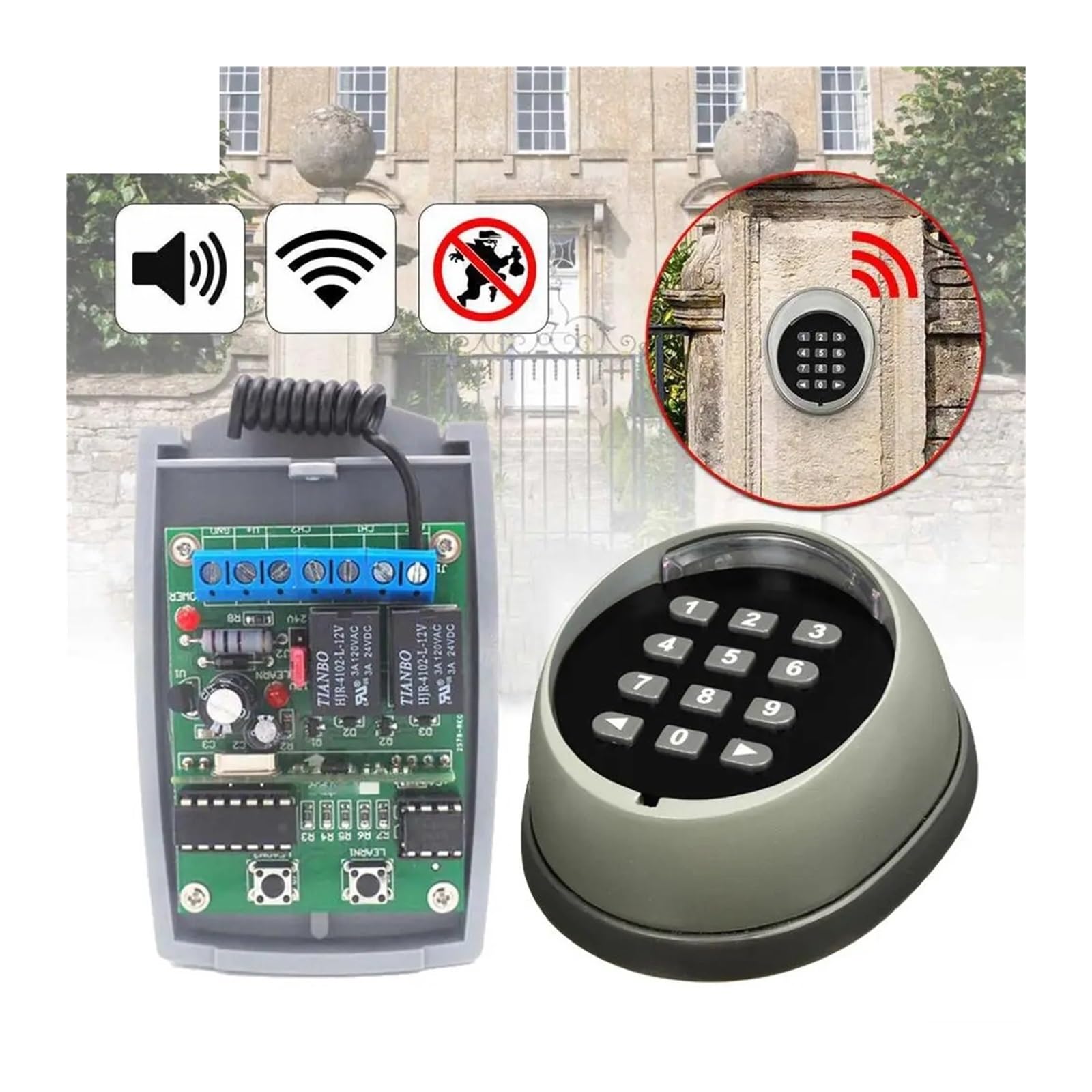 Clavier et récepteur sans Fil 433.92MHZ, utilisés for ouvre-Porte Automatique/Garage/balançoire/coulissante,ConçU pour Un Service Durable(1pcs-02)