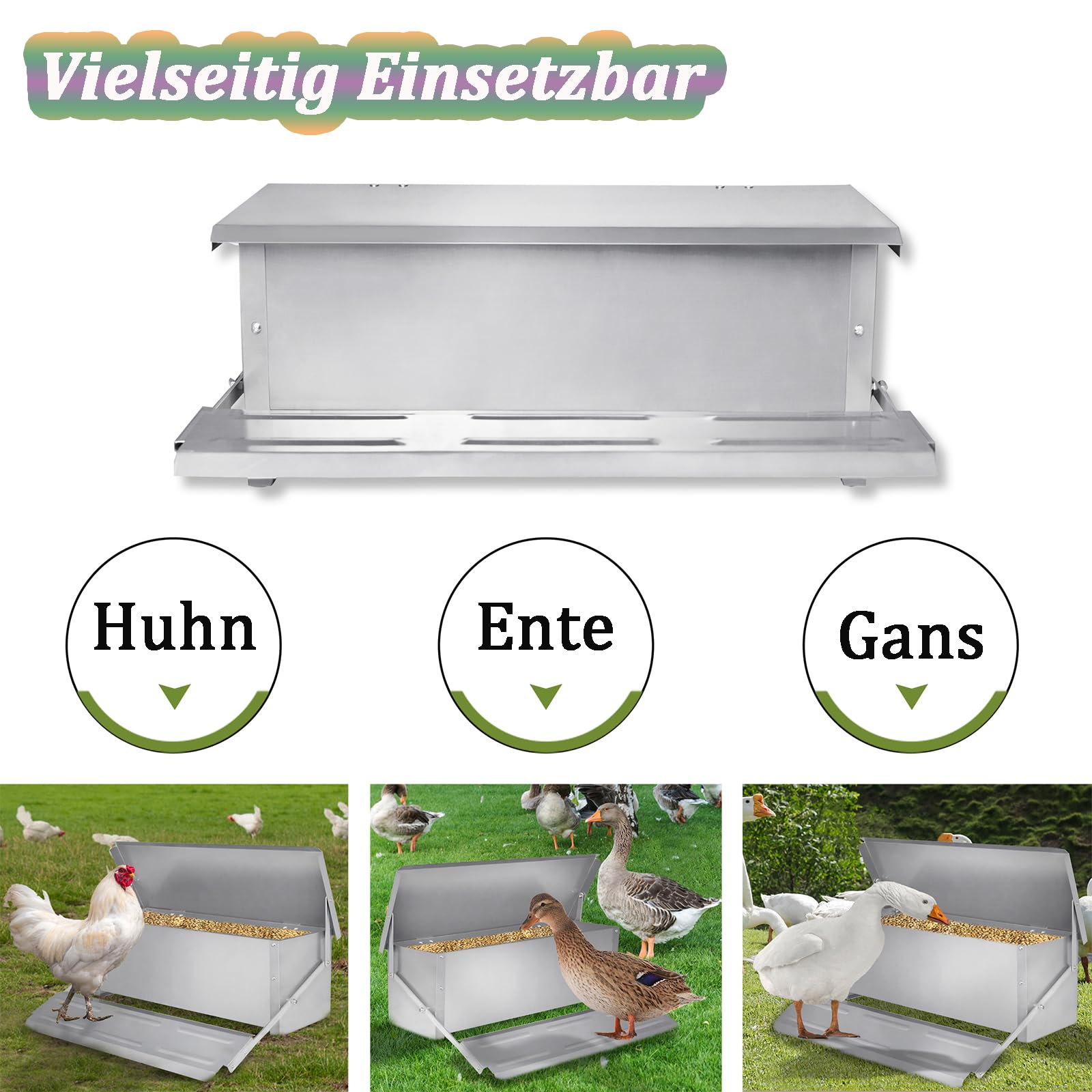 Aufun Comedero automático 10 kg de acero galvanizado | Comedero para gallinas, con patas automáticas y tapa resistente al agua, comedero para aves de corral, pollos, patos, gansos