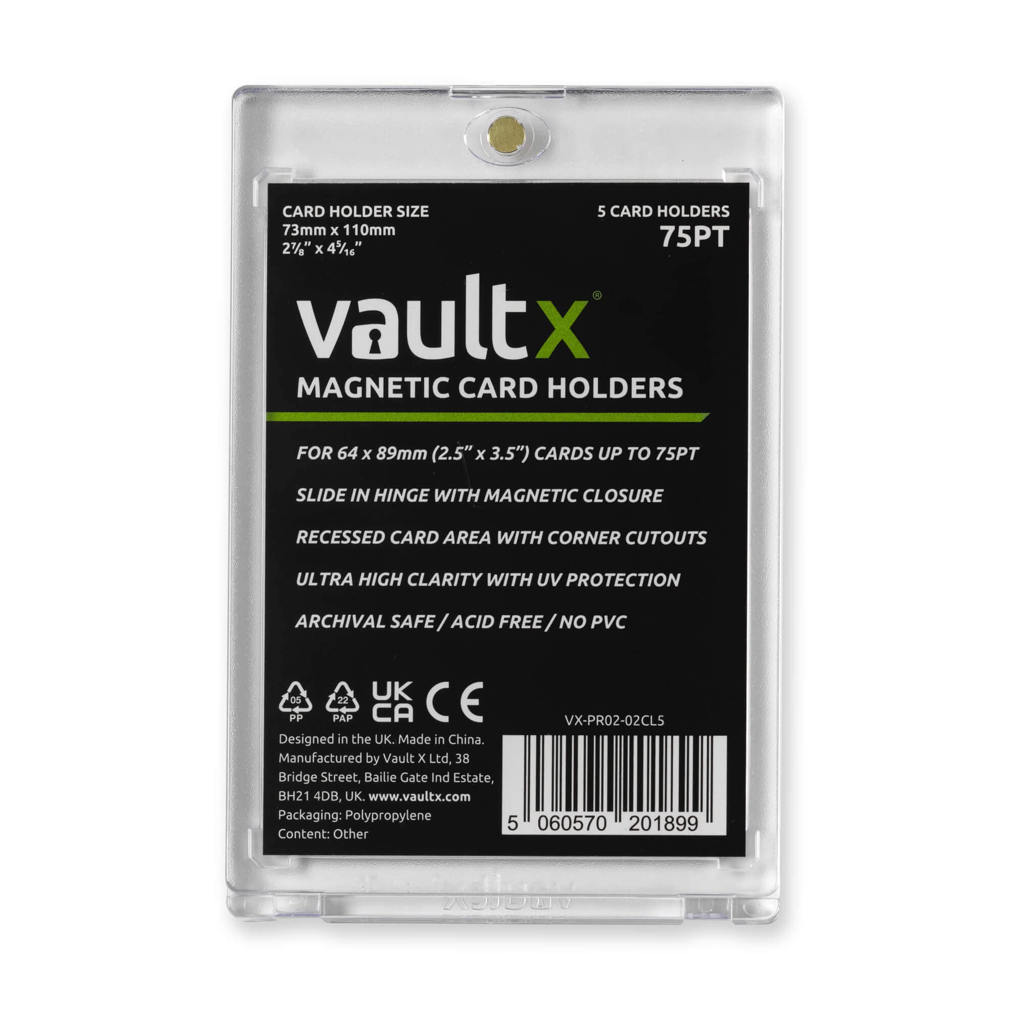 Vault X Magnetic Card Holders 75pt for Trading Cards, One Touch Hard Cases with UV Protection, Clear Display for Collectible Card Games, Sports, TCG (5 Pack)
