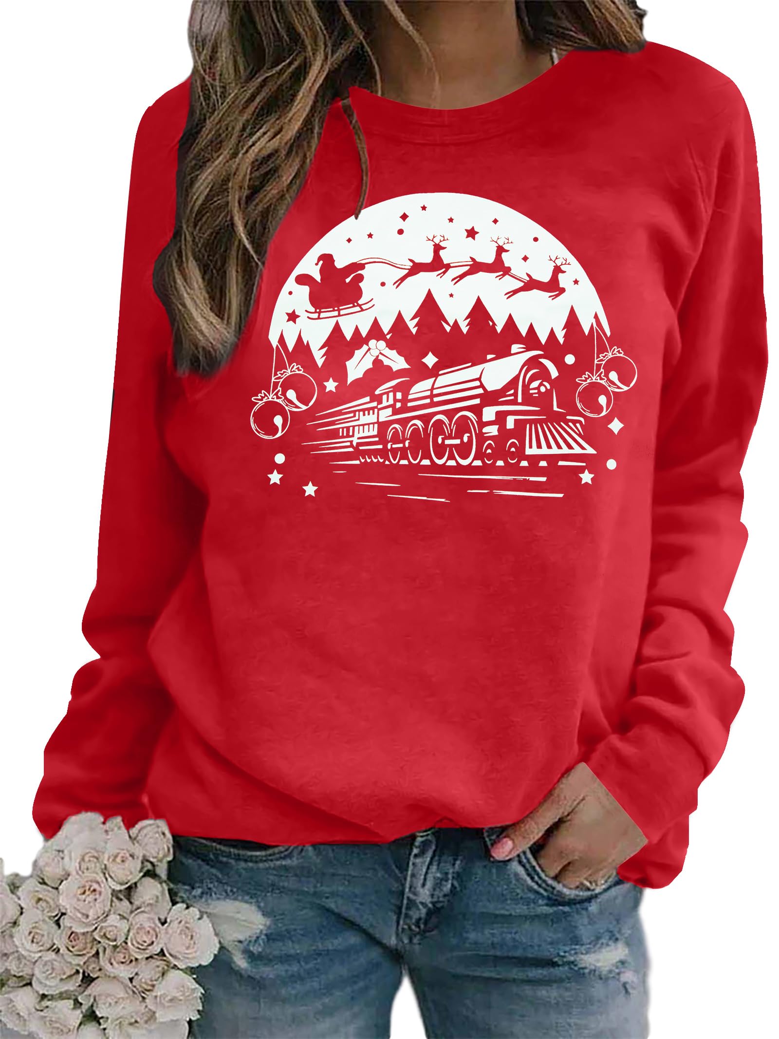 FAYALEQ Merry Christmas Sweatshirts Women Funny Xmas Sweater Winter Long Sleeve Pullovers