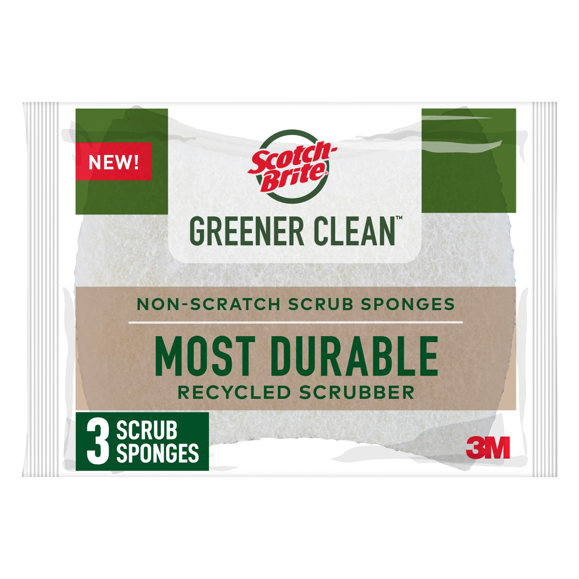 Scotch-Brite Greener Clean Non-Scratch Scrub Sponge: 3.3 in. x 2.6 in. x 0.7 in. / 6-Pack (White)