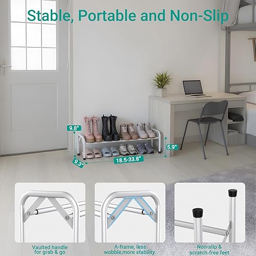 Miniatura 4 de Zapatero expandible de 1 nivel para el piso del armario, zapatero pequeño de metal con marco para entrada, organizador de zapatos ajustable,