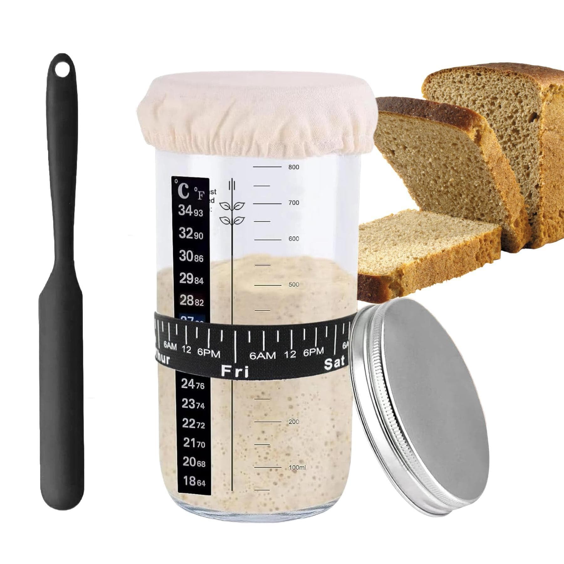 Tangger Barattolo Lievito Madre 730 Ml Barattolo Per Lievito Madre Contenitore Lievito Madre Di Vetro Con Fascia Di Alimentazione Contrassegnata Con