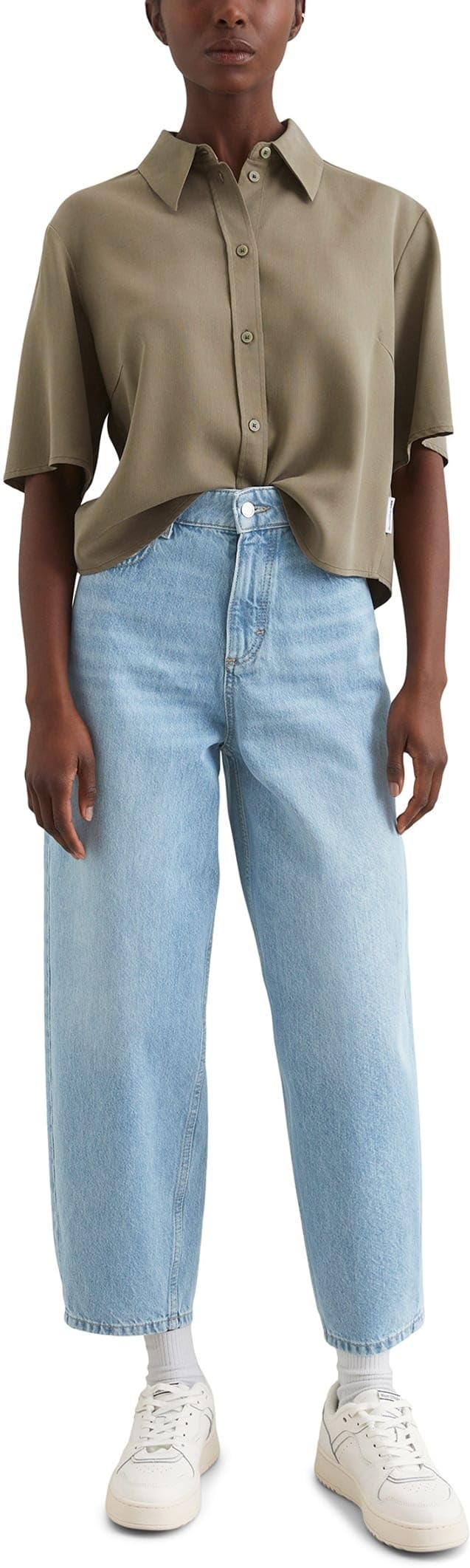 Marc OߴPolo Denim Donna Camicia a maniche corte con colletto Kent cropped, Verde (Dusky Green), XL