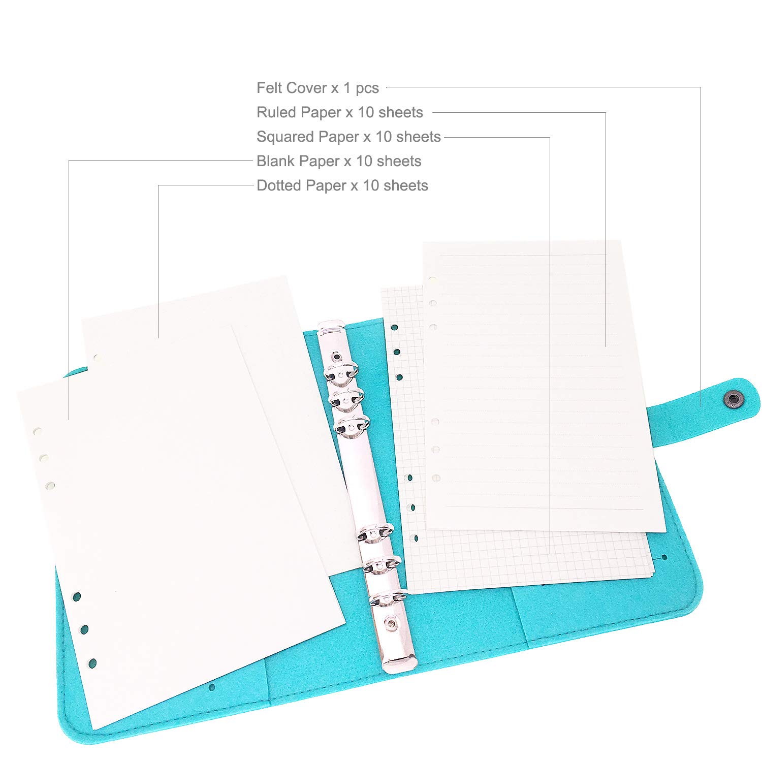 A6/ A5 6-Holes Felt Cover Round Ring View Binder File Folder for Loose Leaf Sheet Protectors/D Ring Binder Cover Protector (Storm Blue - Image 2