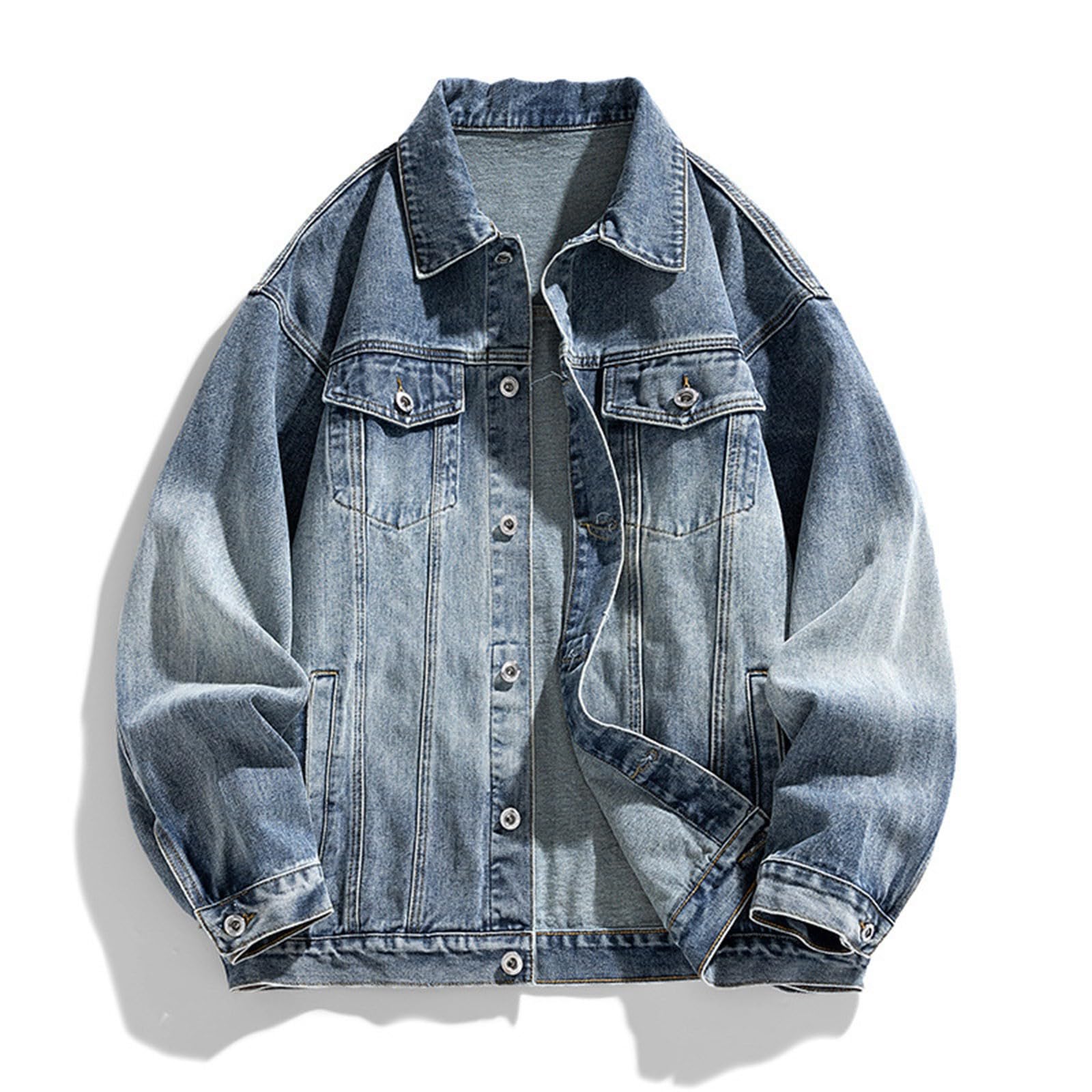 Giubbotto Jeans Uomo Giacca Giacchetto Oversize Abbigliamento Cowboy Casual Giubbino Denim Autunnali Primaverile Mezza Stagione di