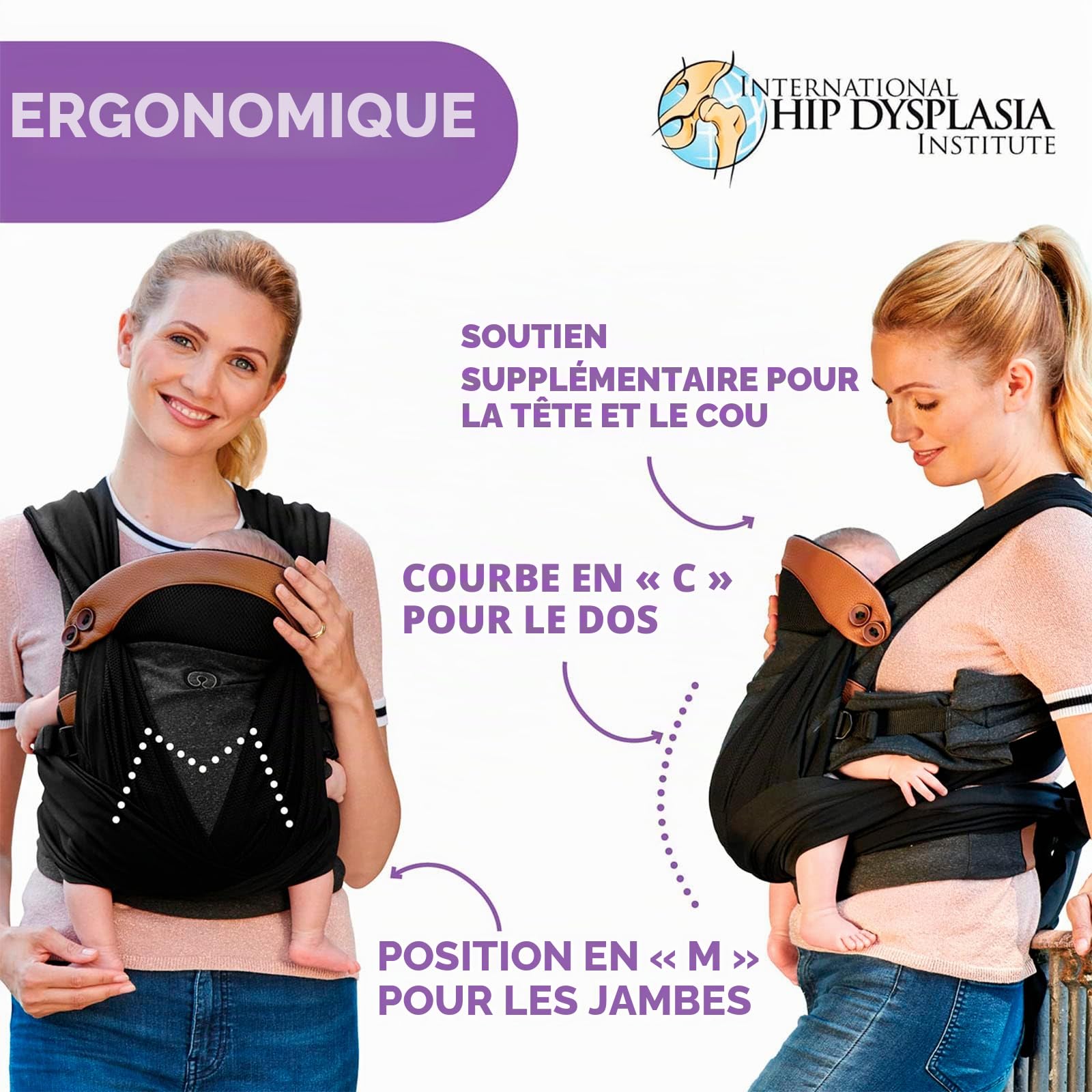 Chicco, Boppy Comfyfit Ajust, facile à porter et ajustable, porte-bébé ergonomique avec soutien de la tête et de la nuque, noir