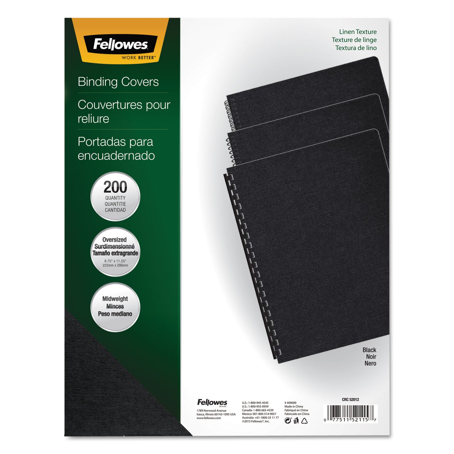 Fellowes 52115 Noir matériel de reliure - matériels de reliure (Noir, 222 mm, 1,5 mm, 285 mm, 13 g)
