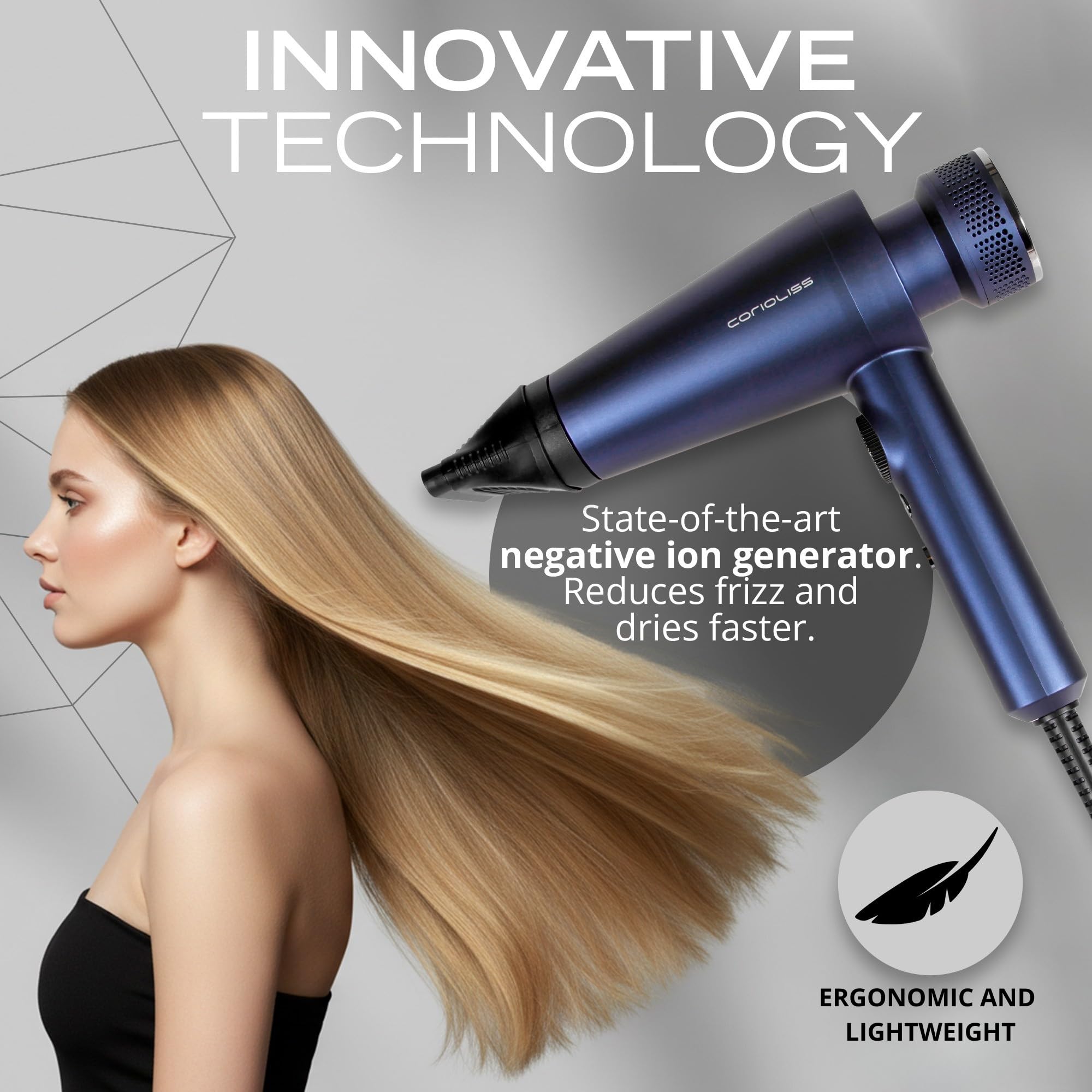 Corioliss Mistral Professioneller Haartrockner 2000W mit BLDC Motor, Ionischer Föhn Anti-Frizz, Leicht und Leise, mit Diffusor und 2 Stylingdüsen für Salonergebnis Zuhause