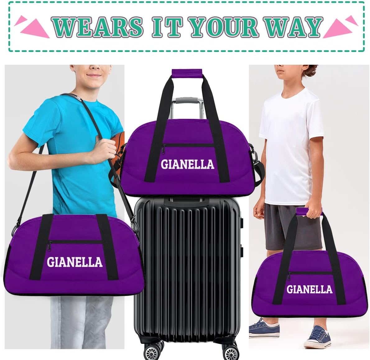 Personalize-Kids-Duffel-Bags With Custom Name Text Carry-On Overnight Travel Gym Lightweight Dance Sports Bags For Girls Boys Kids,Purple 1 - Image 6