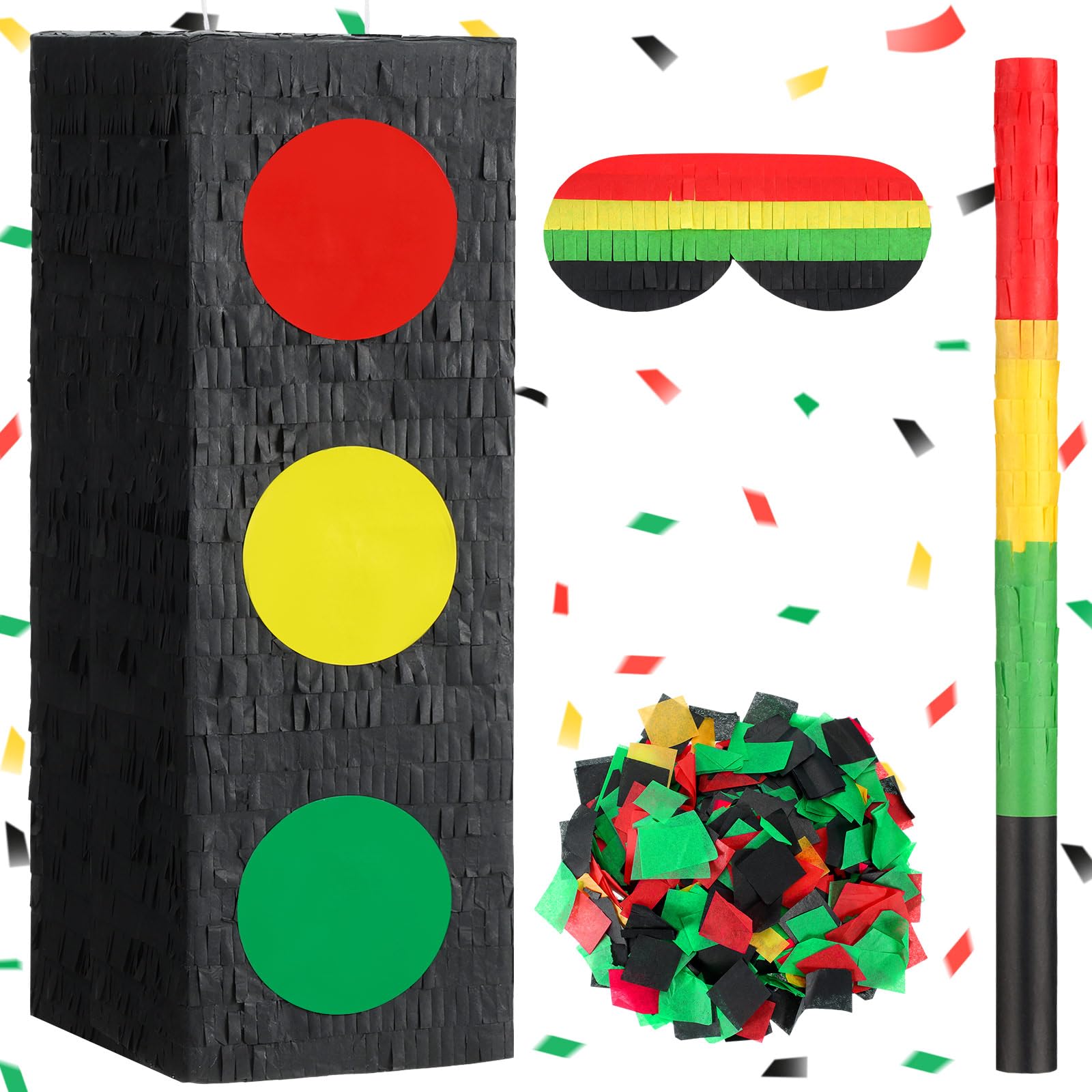 Seenelling 15.8 Tall Traffic Light Piñata Red Yellow Green Light Stop Sign with Blindfold Bat Confetti for Birthday Party Supplies