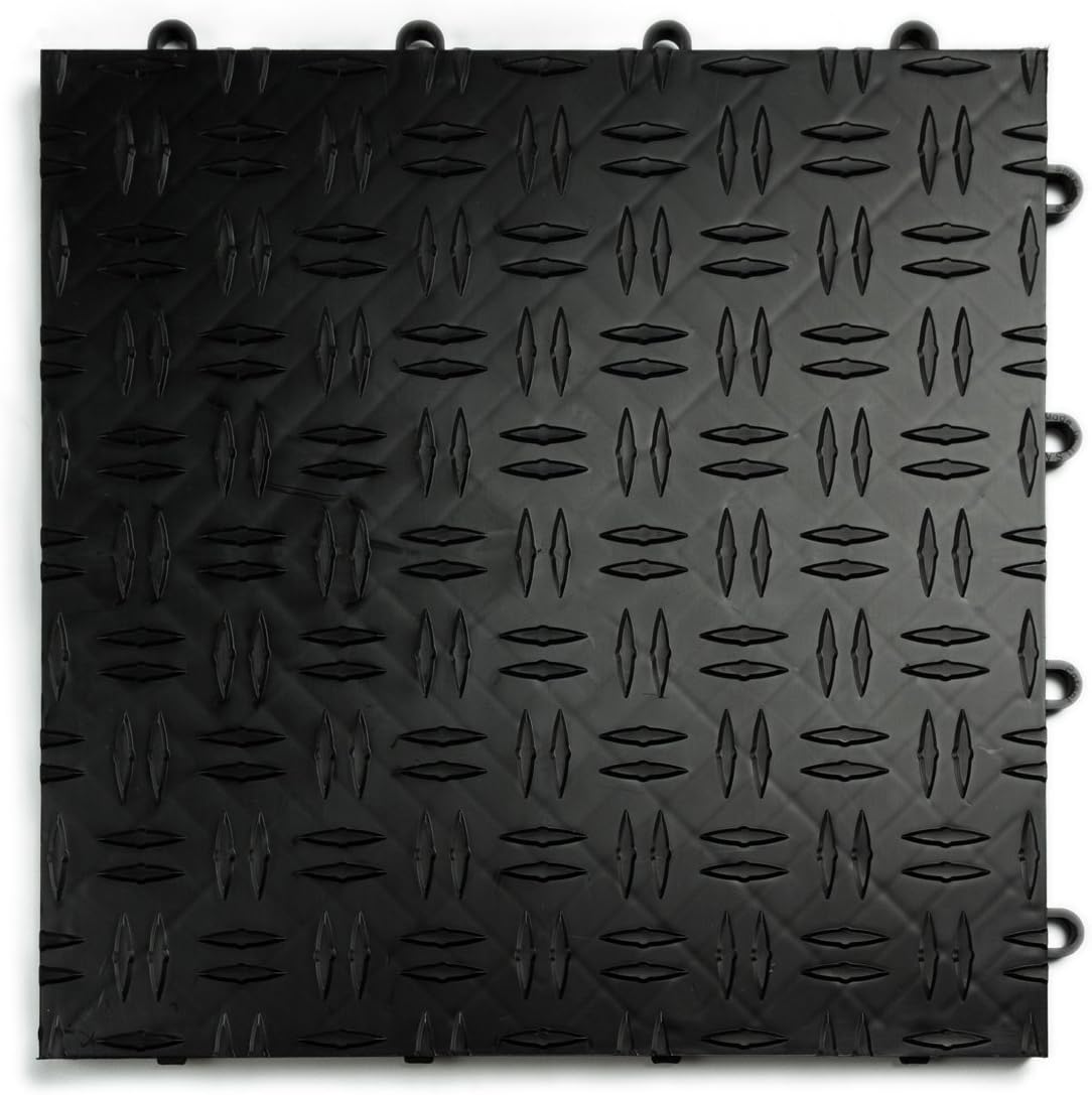 GarageTrac Diamond, Durable Interlocking Modular Garage Flooring Tile (48 Pack), Black