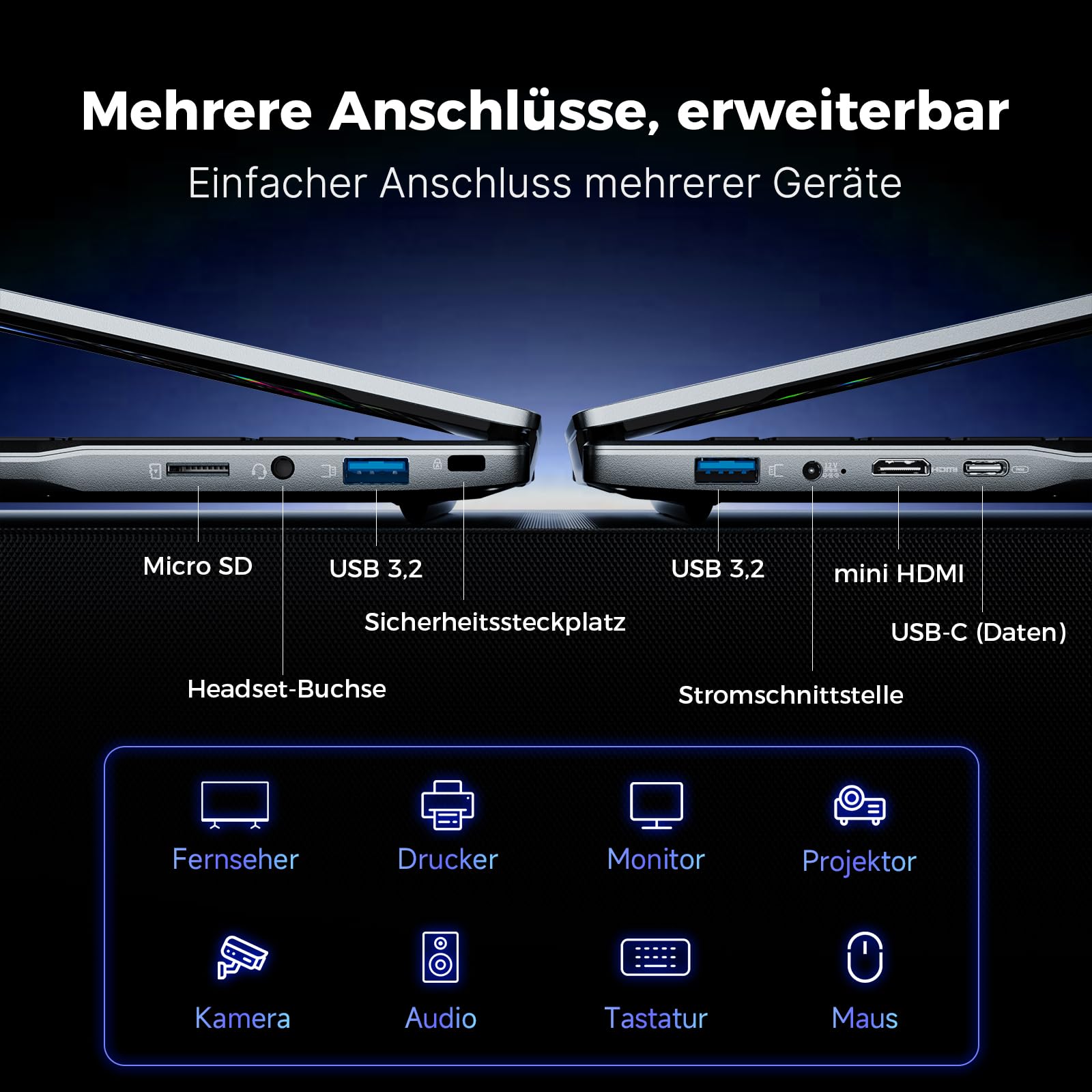 BMAX Laptop 15.6 Zoll Full HD Display N95 CPU 4 x 3.4 GHz 512GB SSD 12GB LPDDR5 USB3.2x2 HDMI Webcam Bluetooth WLAN Win11 Pro 64 Bit Notebook für Schüler und Büro mit Deutsche Tastaturschutzfolie