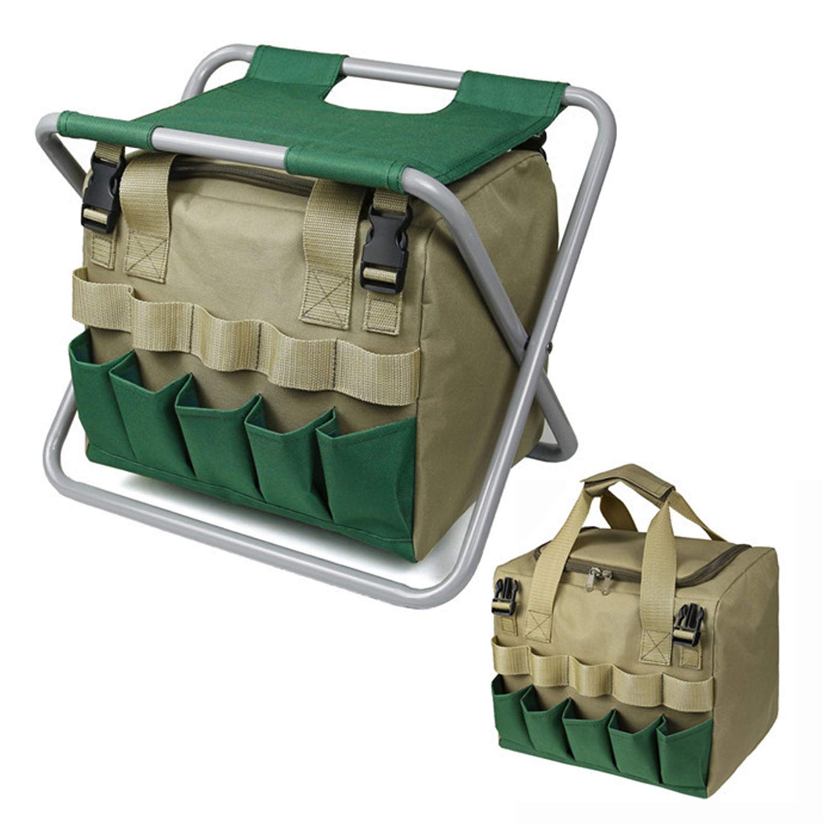 Haofy Tabouret Pliant pour Jardin, Camping, Siège Portable Robuste avec Tissu Oxford 600D, Kaki, Vert foncé, pour Le Travail dans la Cour, la Pêche, la Randonnée, Les Activités de