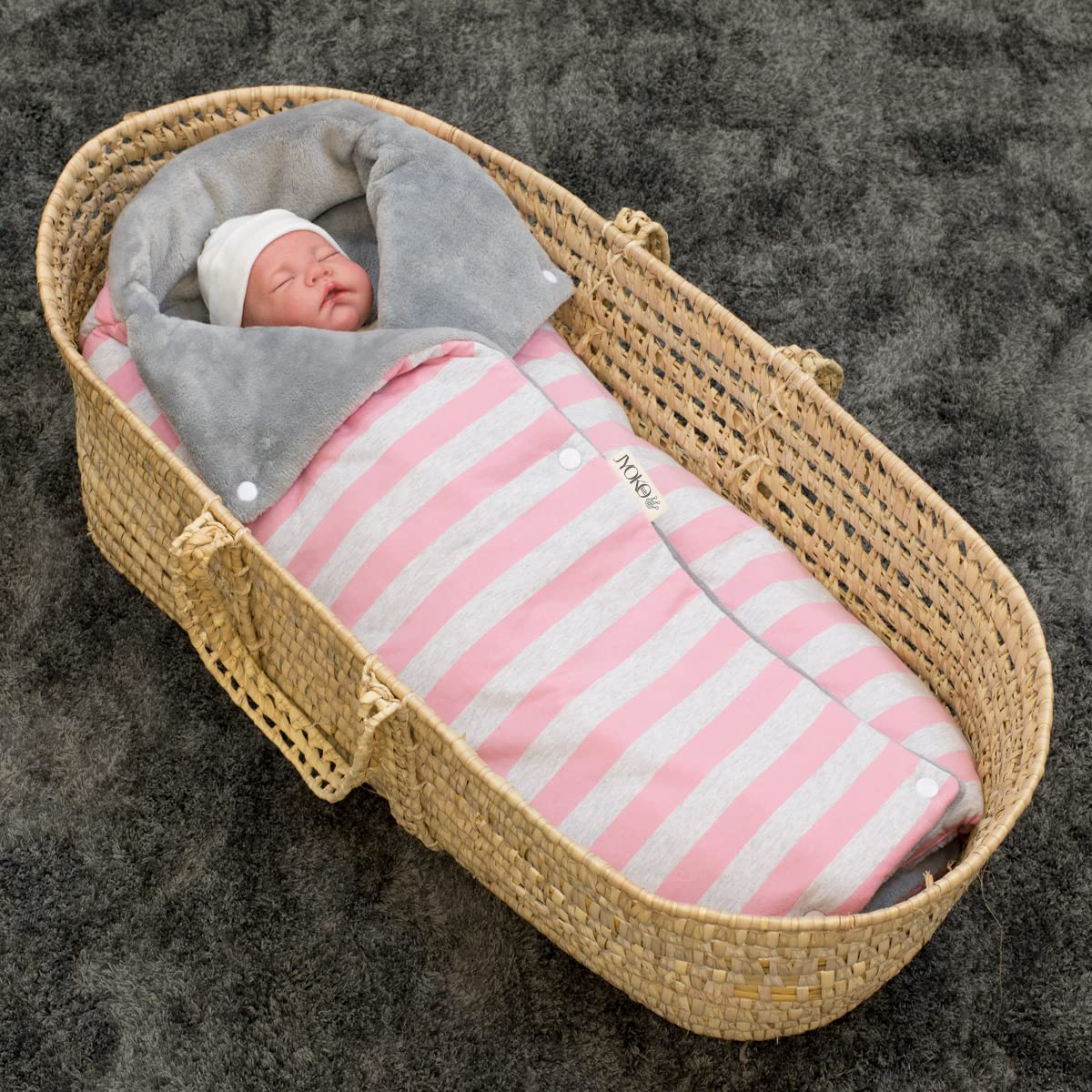 JYOKO Kids Saco Capazo para Bebé de Polar Teddy Extra Suave – Antialérgico, Protección Óptima contra el Viento y Frío – Ideal para Piel Sensible, Recién Nacidos y Bebés (Pink Island, Polar)