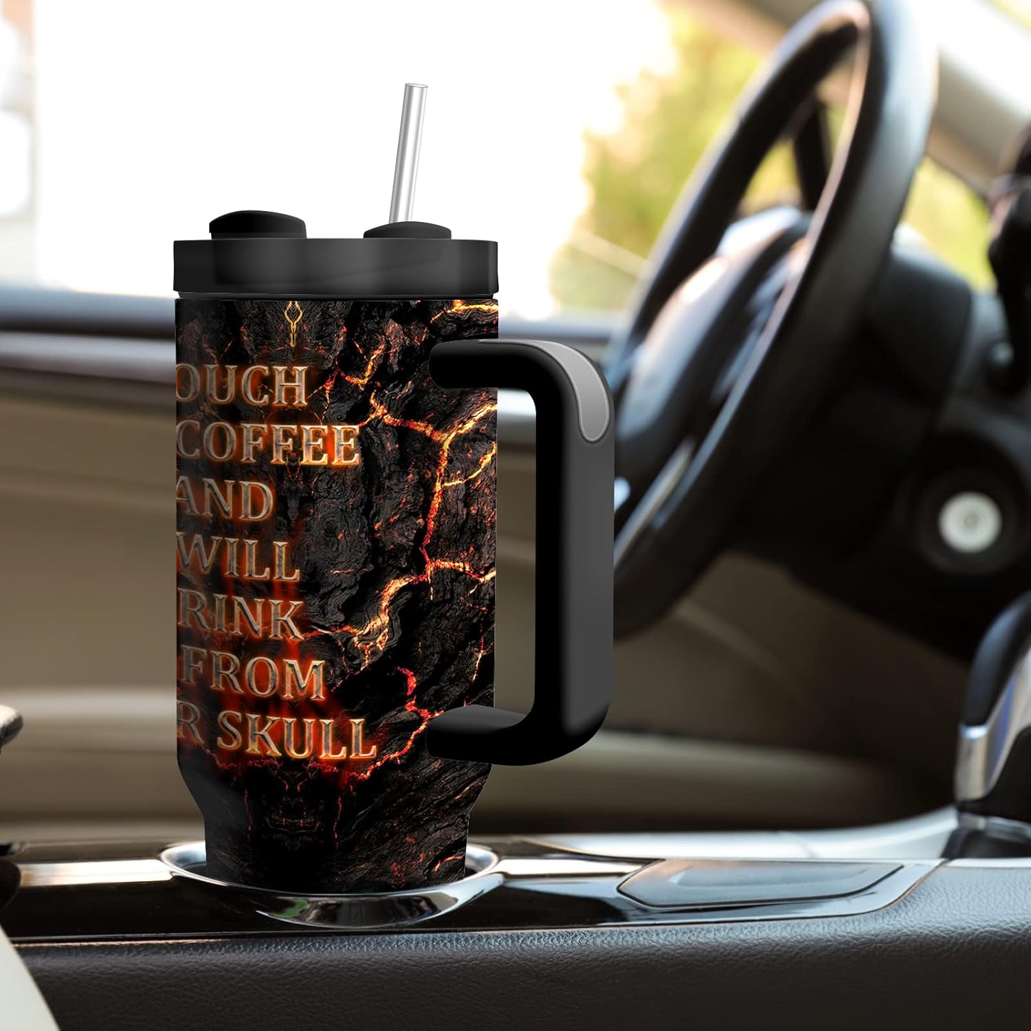 Fire Lava Skull Touch My Coffee And I Will Drink it for My Our Skull 40oz Insulated Tumbler,Funny Tumbler Gift for Him,Stainless Steel Vacuum Mug,Birthday Gifts for Men(Pack of 1)