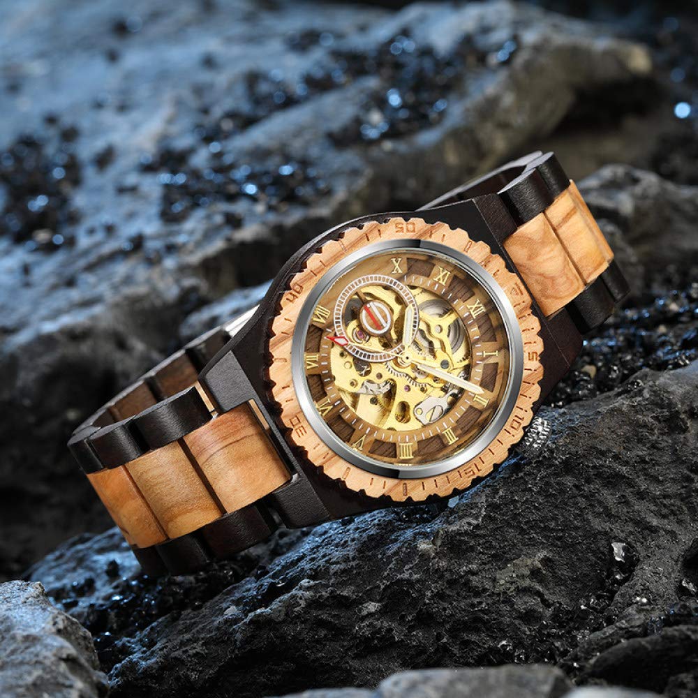 Reloj de madera de madera mecánico reloj de los hombres automático Steampunk reloj para hombre esqueleto relojes bronce transparente vintage deporte reloj masculino