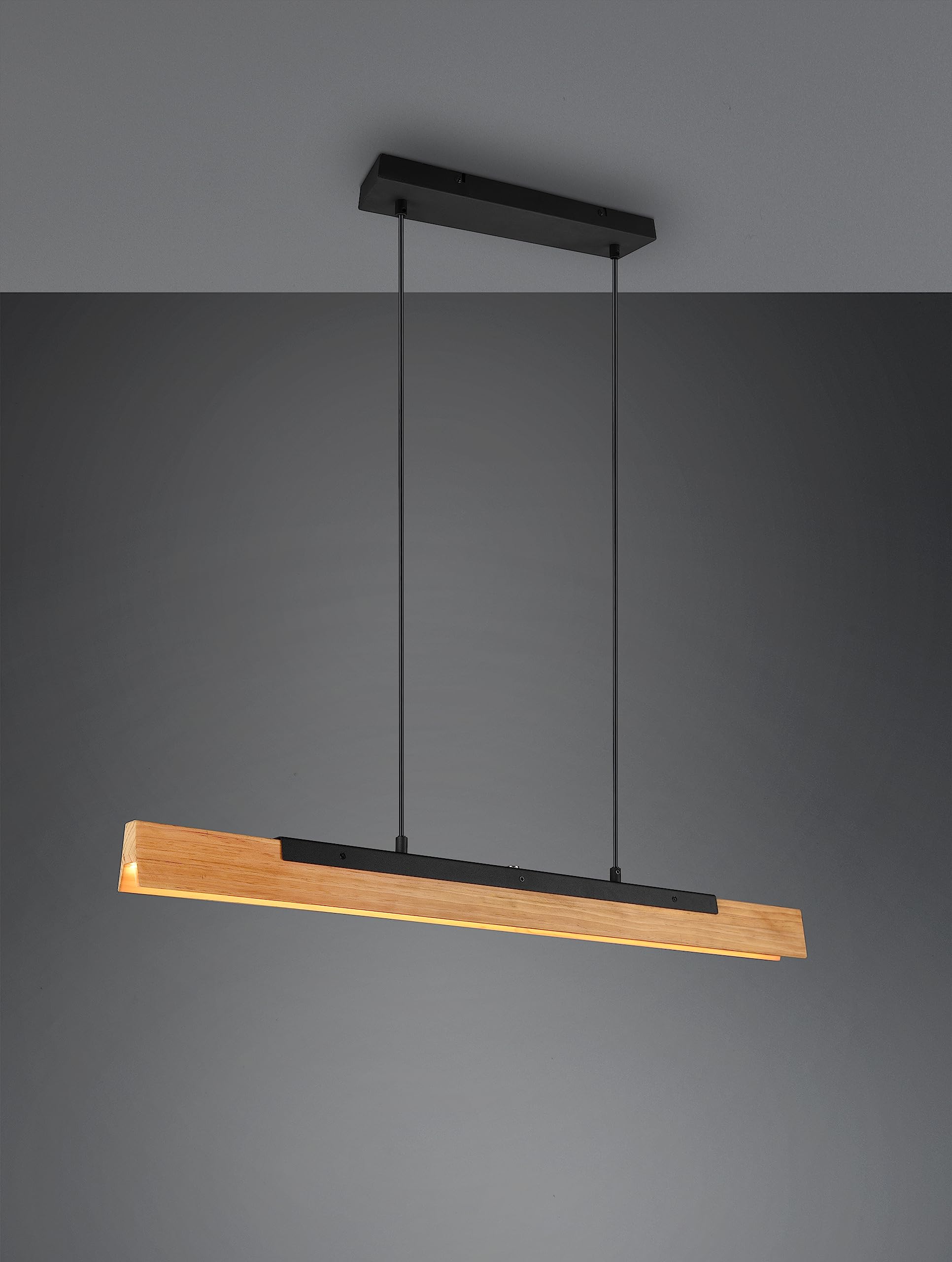 Trio Leuchten LED Pendelleuchte Kerala 341610132, Metall Schwarz matt, Holz naturbelassen, inkl. 25 Watt LED, Switch Dimmer