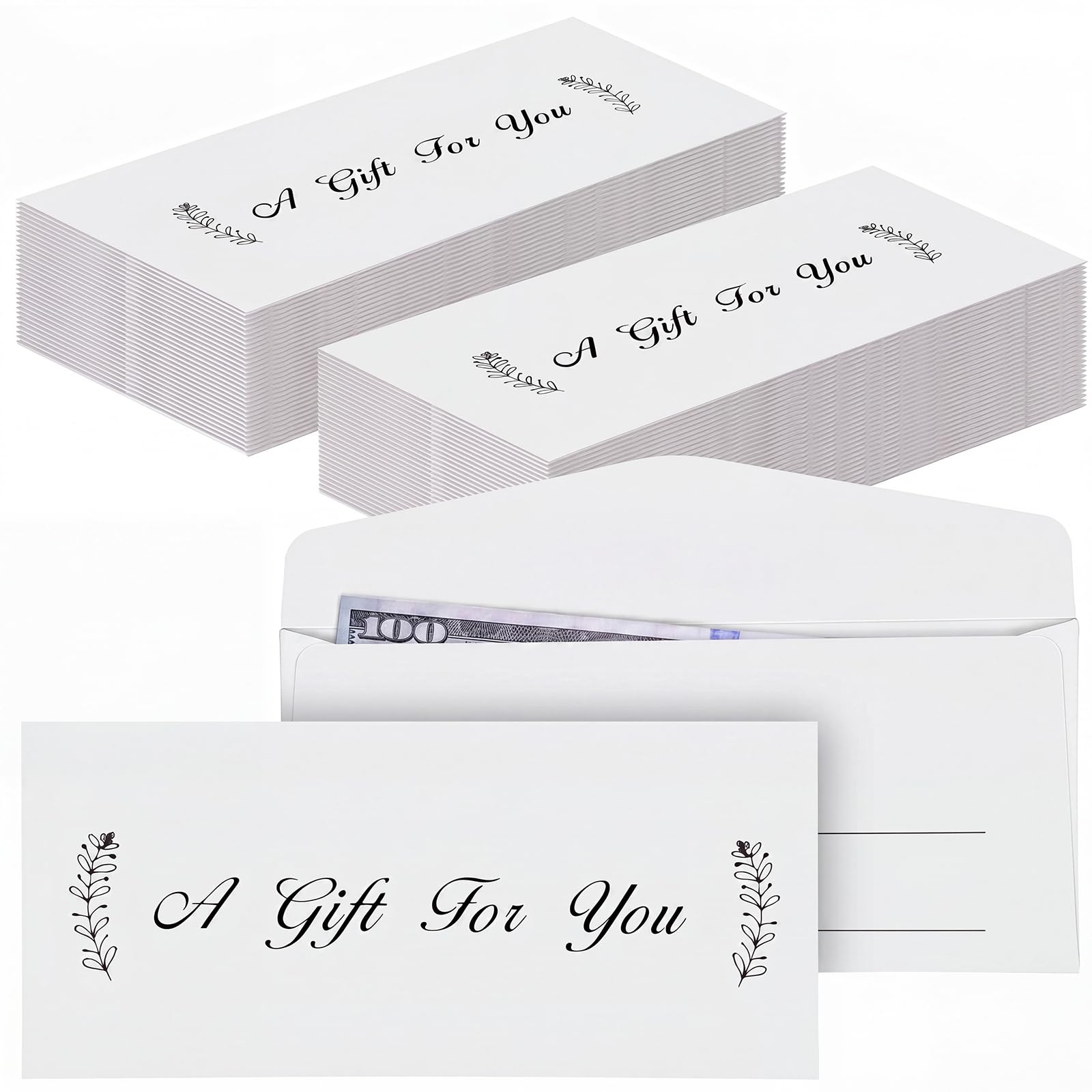 Lincia 200 Pcs White Leaves Cash Envelopes 2.9x6.5" Kraft Cash Wedding