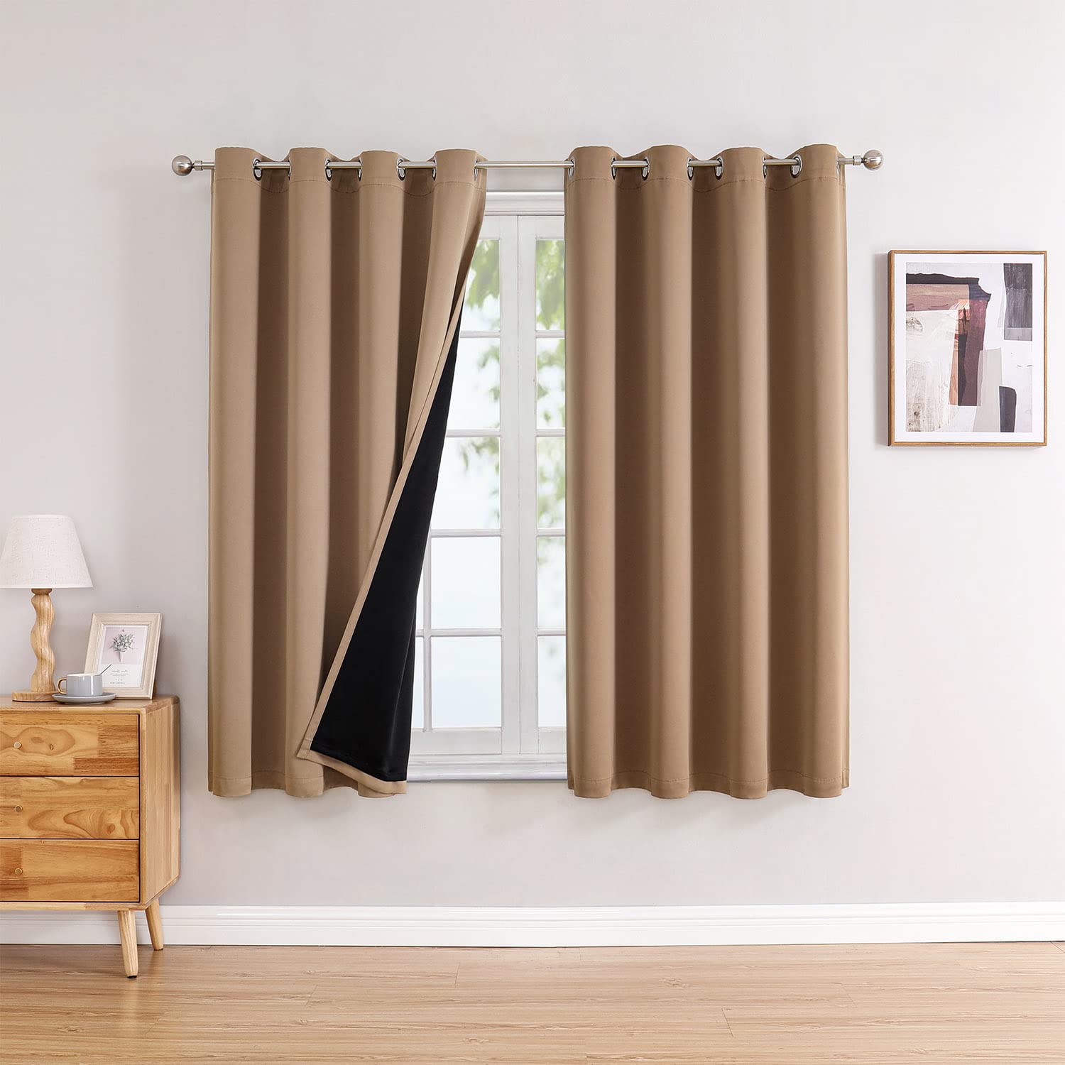 Photo 1 of ChrisDowa Blackout Curtains - 63" Long, Cappuccino (2 Panels)