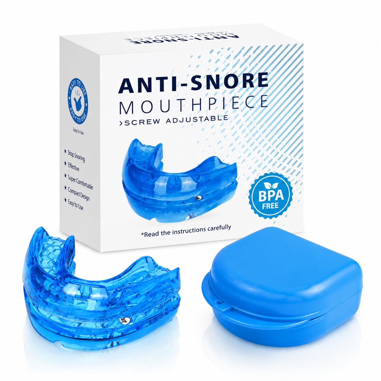 Dispositivo Antironquidos Ajustable – Férula Anti Ronquidos para Dormir, Diseño Cómodo para Uso Nocturno, Mejora del Descanso y Respiración, Bleu