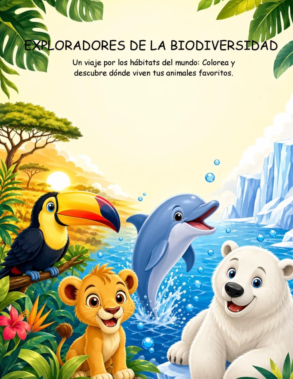 EXPLORADORES DE LA BIODIVERSIDAD.: Un viaje por los hábitats del mundo: Colorea y descubre dónde viven tus animales favoritos.