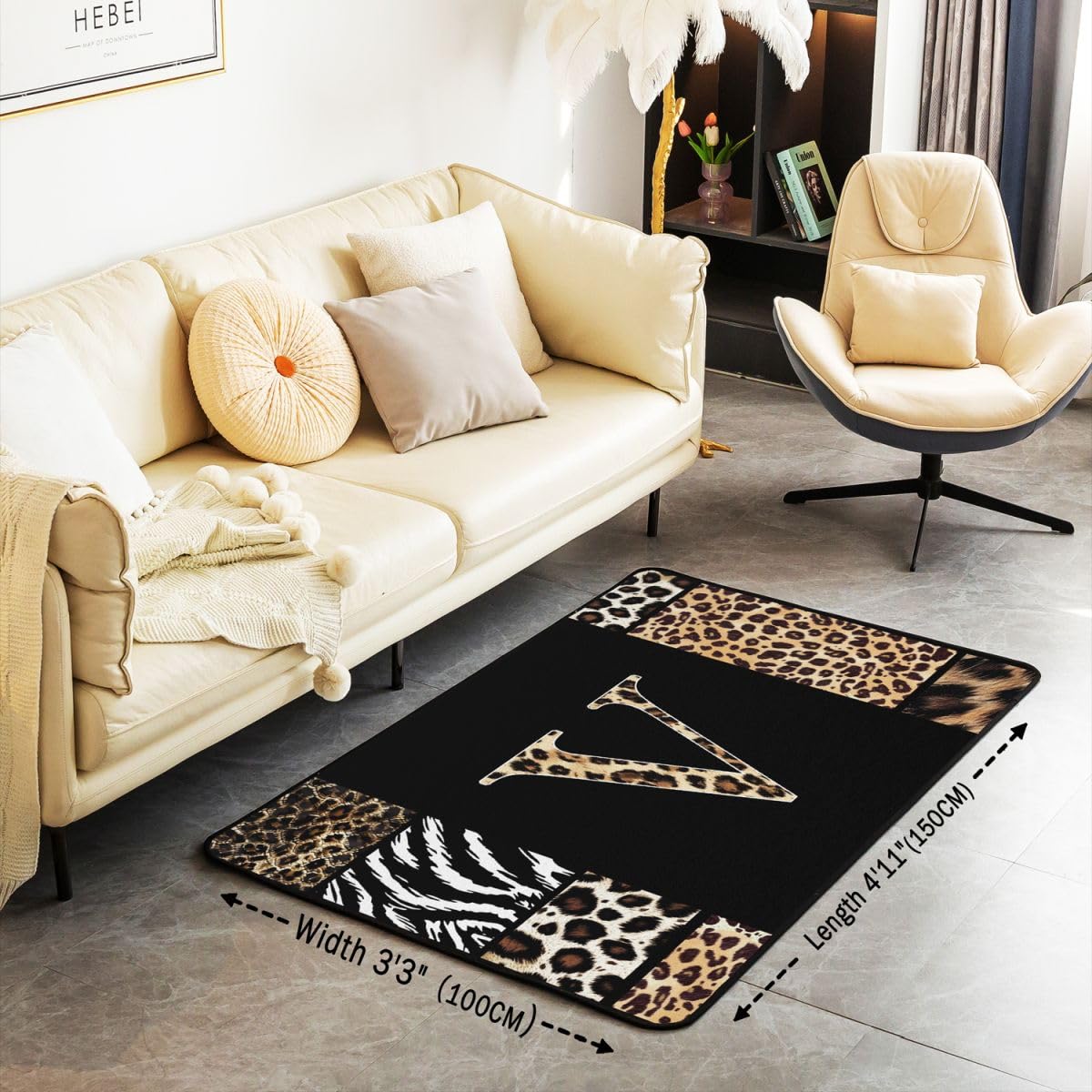 Dywan do salonu, motyw Leopard V, 100 x 150 cm, patchwork, gepard, zebra, do sypialni, dla dzieci, nastolatków, afrykańskie dzikie zwierzęta, mata do wnętrz, dekoracja domu