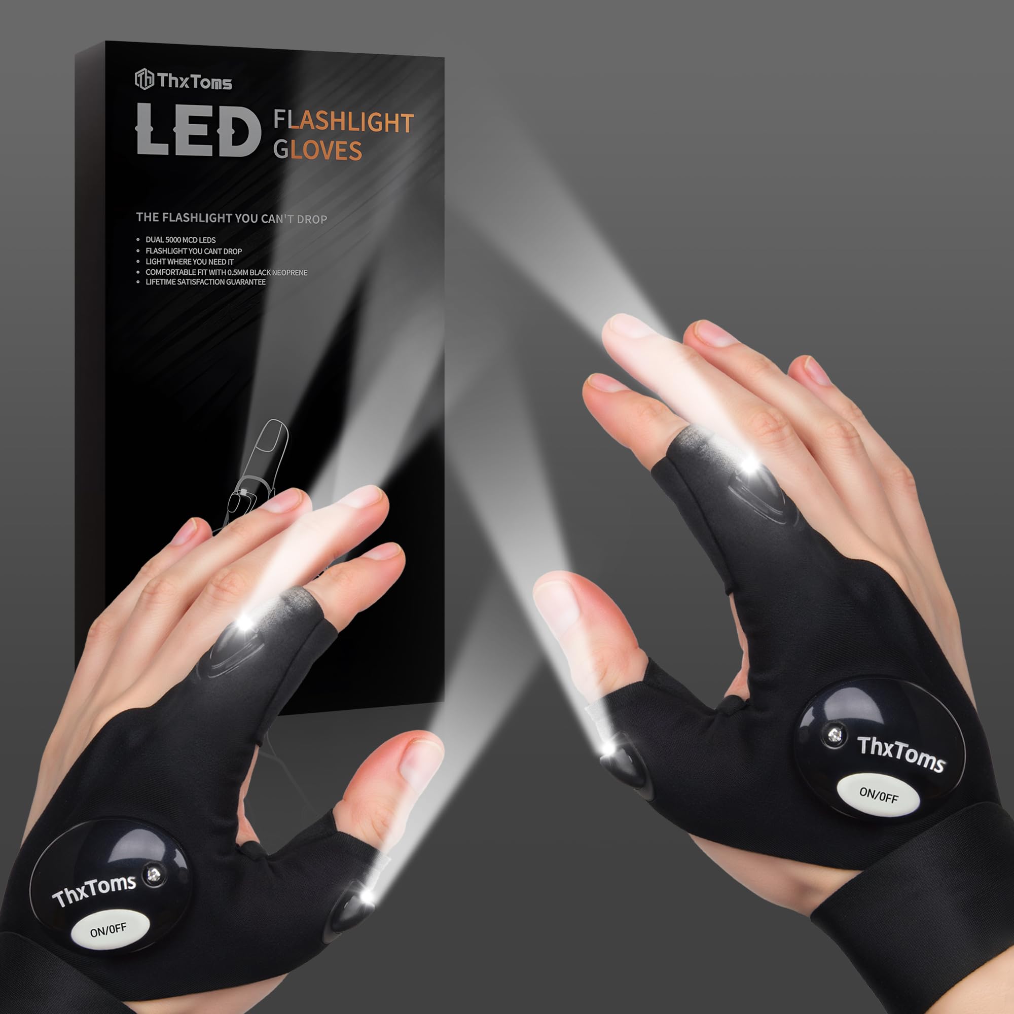 ThxToms Fishing Gifts for Men, LED Gloves with Lights, Father s Day Gifts for Men Who Have Everything, Birthday Gadgets Gifts from Daughter Son for Dad Grandad Husband Him, Camping Accessories
