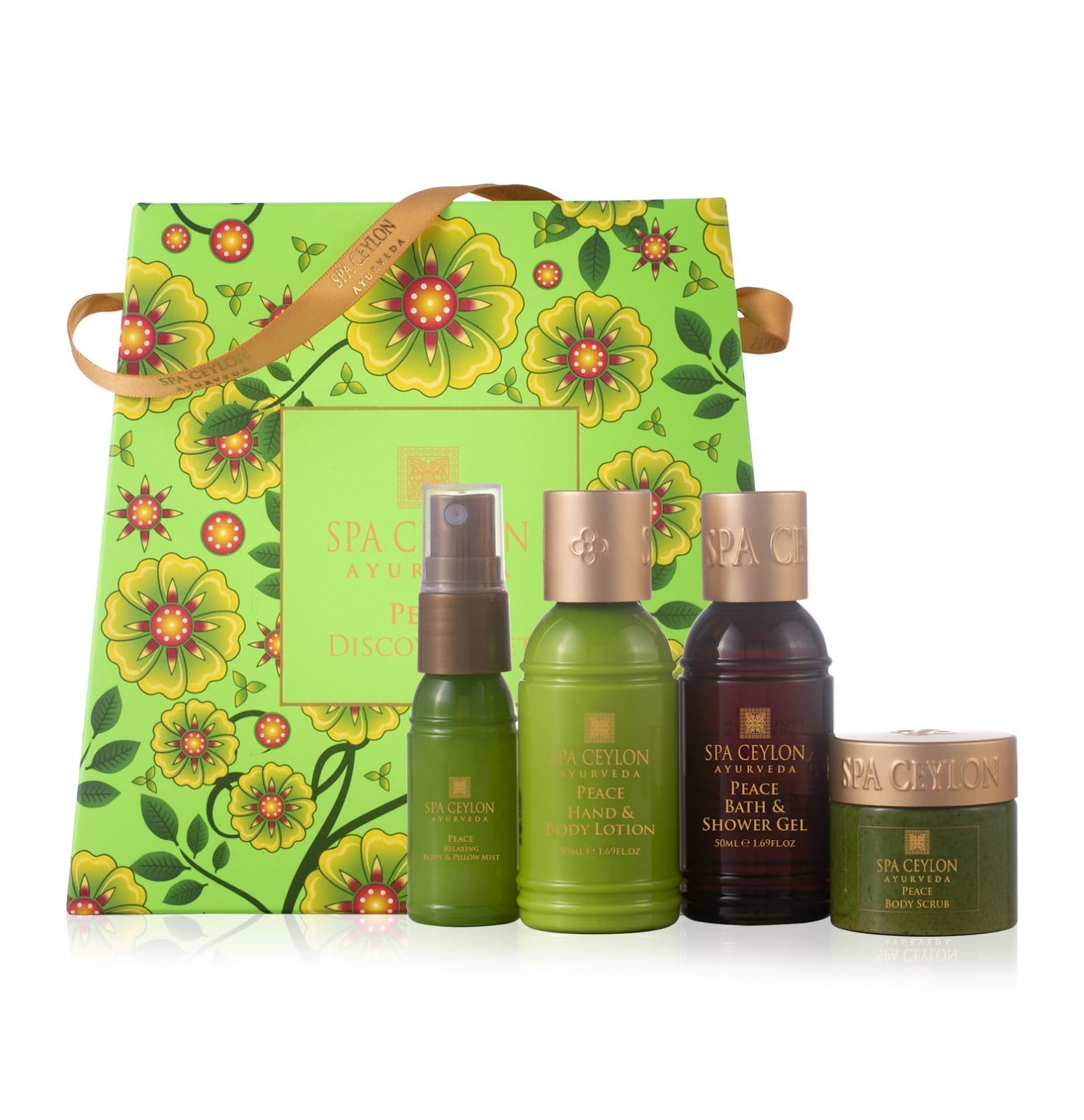 SPA CEYLON Peace Discovery Set | Ayurvedic Discovery Set for Tranquility and Relaxation | Lemongrass | Shower Gel 50ml,Body Lotion 50ml, Body Mist 20ml, Body Scrub 30g | Organic Gift Set