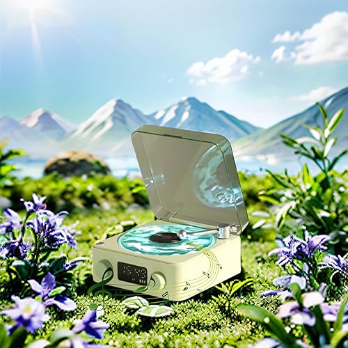 Miniatura 4 de EBTOOLS Tocadiscos y altavoz BT, clásico antiguo con luz nocturna, sonido estéreo, pequeño altavoz inalámbrico para niñas, estudiantes, regalo