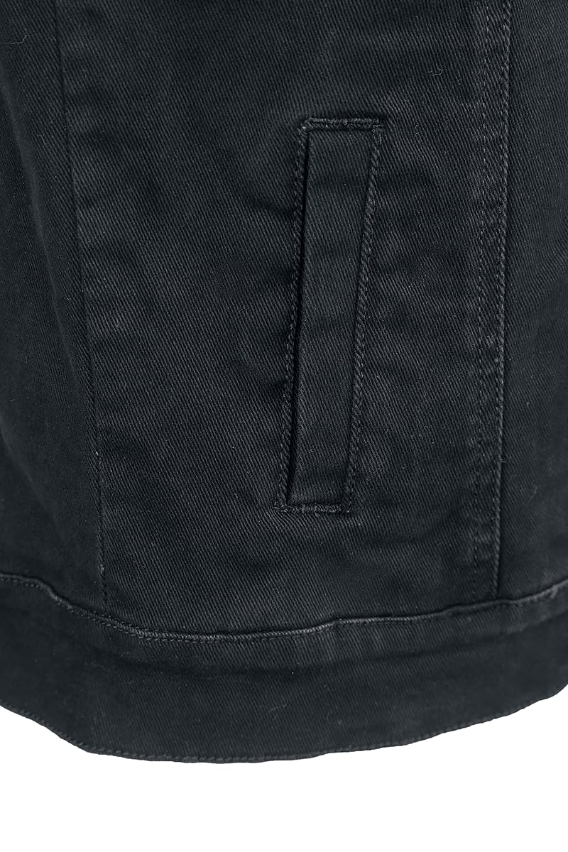 Black Premium by EMP Donna Gilet di jeans nero senza maniche con colletto della camicia