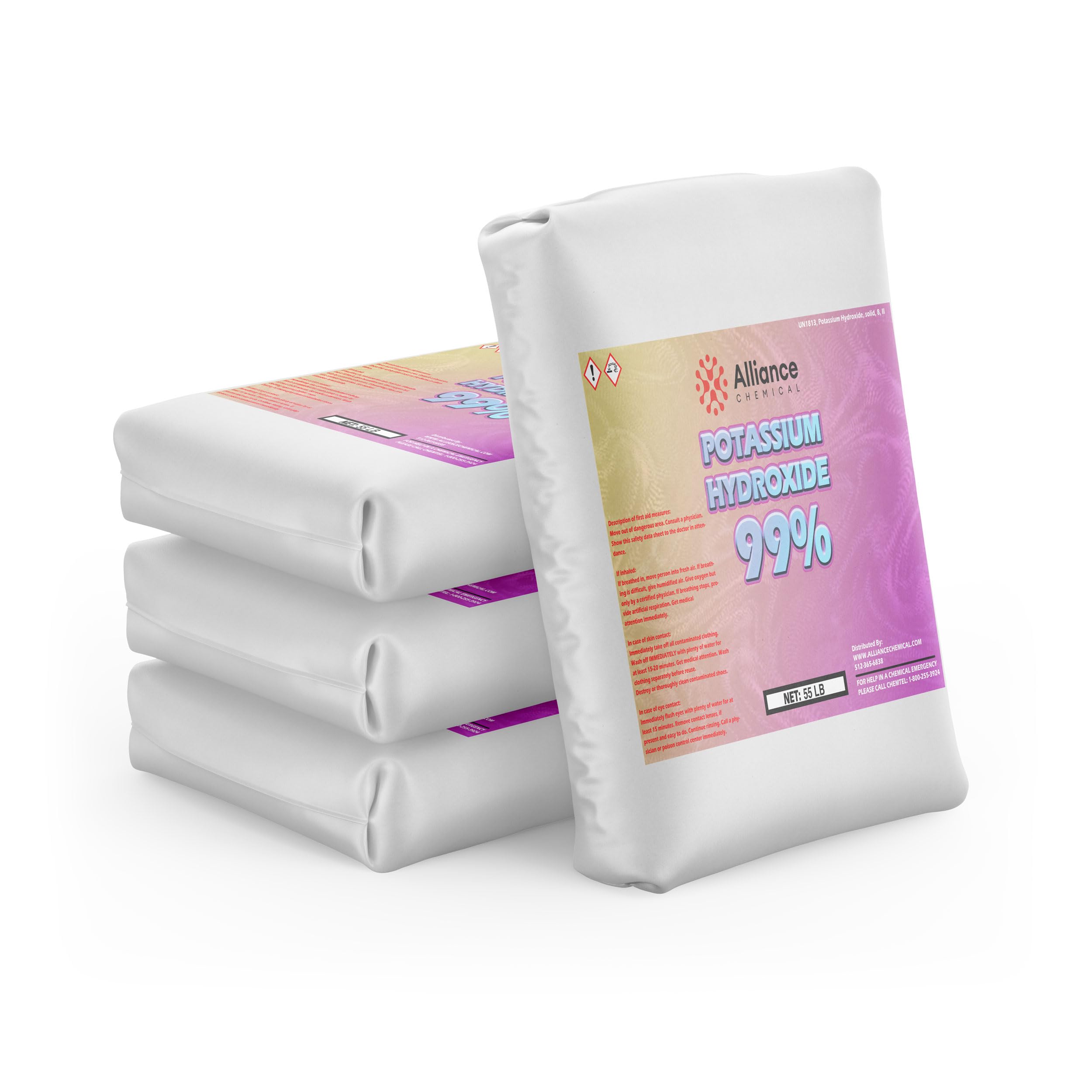 Potassium Hydroxide Flakes KOH - 2200 lbs (40 Bags) - Large-Volume for Heavy Industry, Chemical Manufacturing