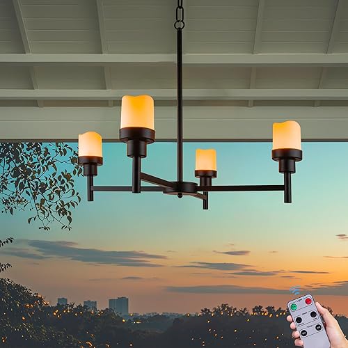 Battery Operated Chandelier, Outdoor Hanging Candle Lights Battery Gazebo Lights,