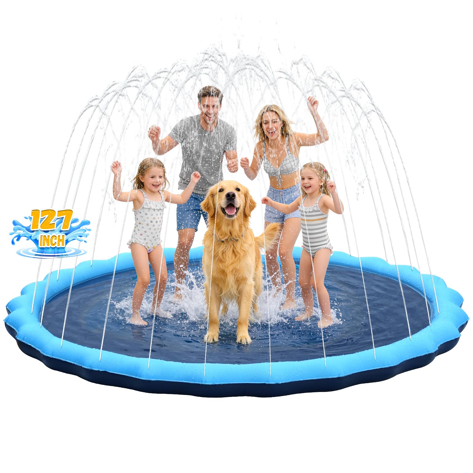 322,6 cm extra großes rutschfestes Spritzpad Sprinkler für Kinder und Hunde, Kiddie Dog Pool, Kid Outdoor Spielzeug für Kinder im Alter von 3–12 Jahren, Sommer Outdoor Wasser Kinder Spielzeug