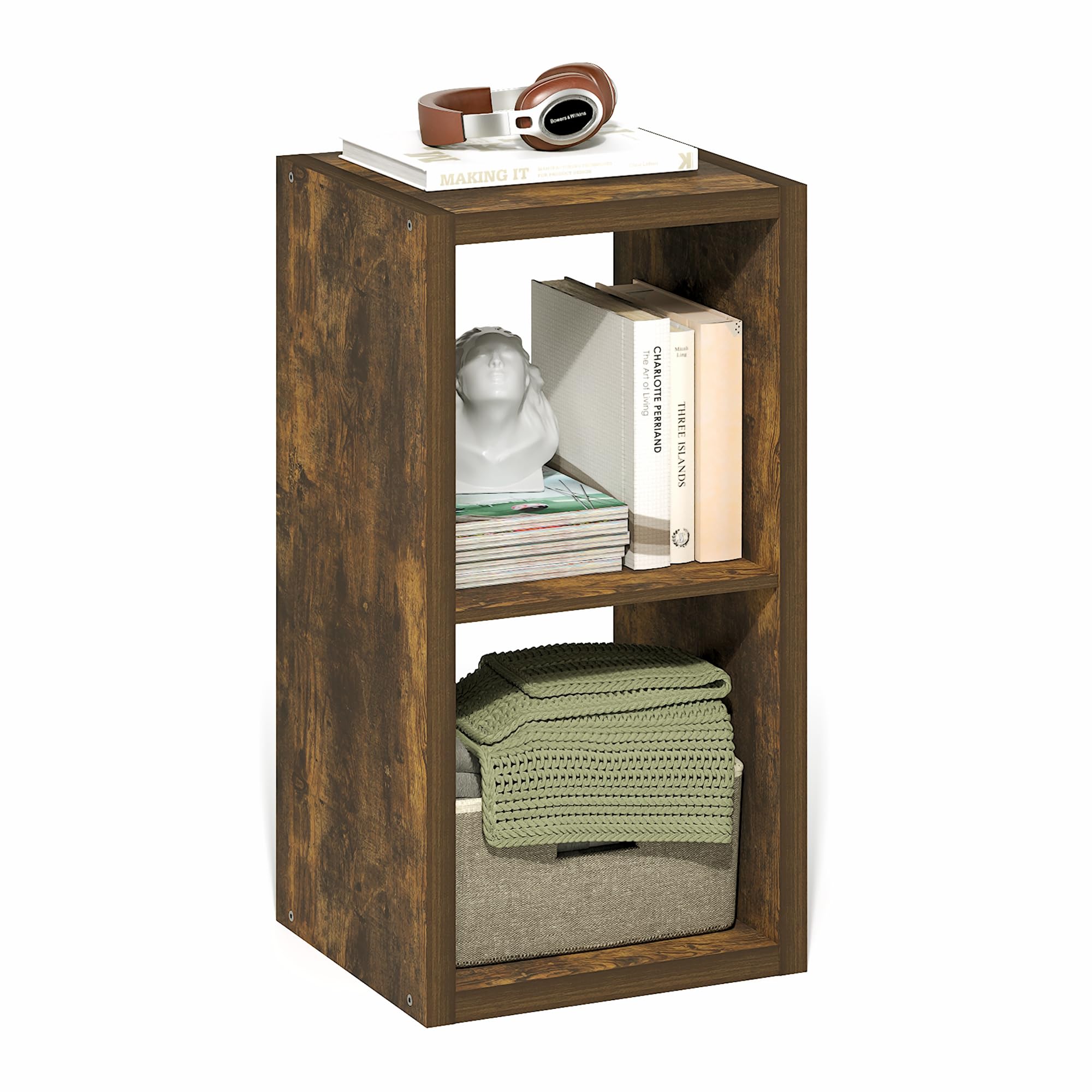 Furinno CUBICLE Libreria 2 Cubi Struttura Spessa, Libreria Reversibile Orizzontalmente e Verticalmente con Schienale Aperto, per Soggiorno, Camera da Letto, Home Office, Pino Ambra
