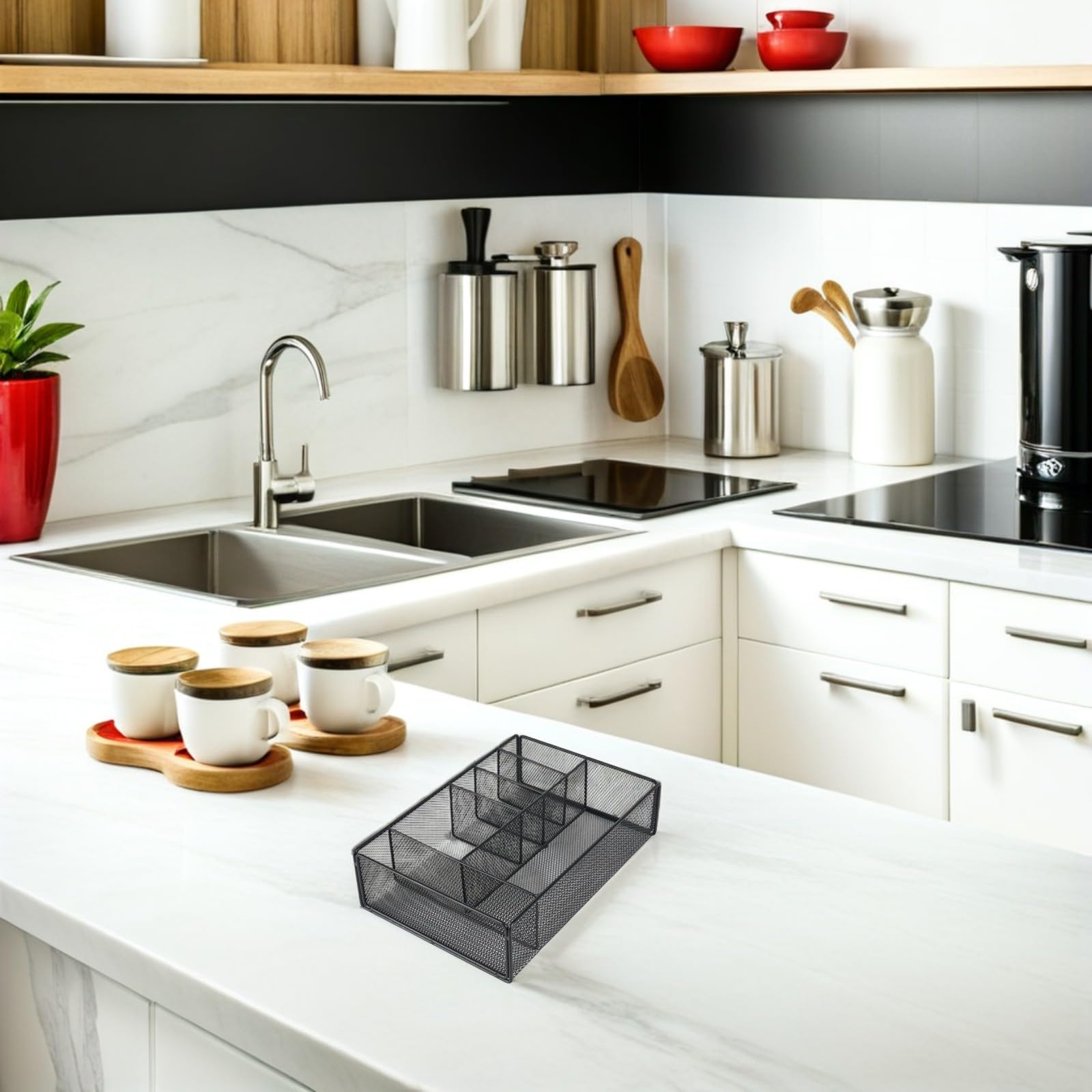 SEWACC Estante para Cubiertos de Cocina Negro de Metal 1 Pieza