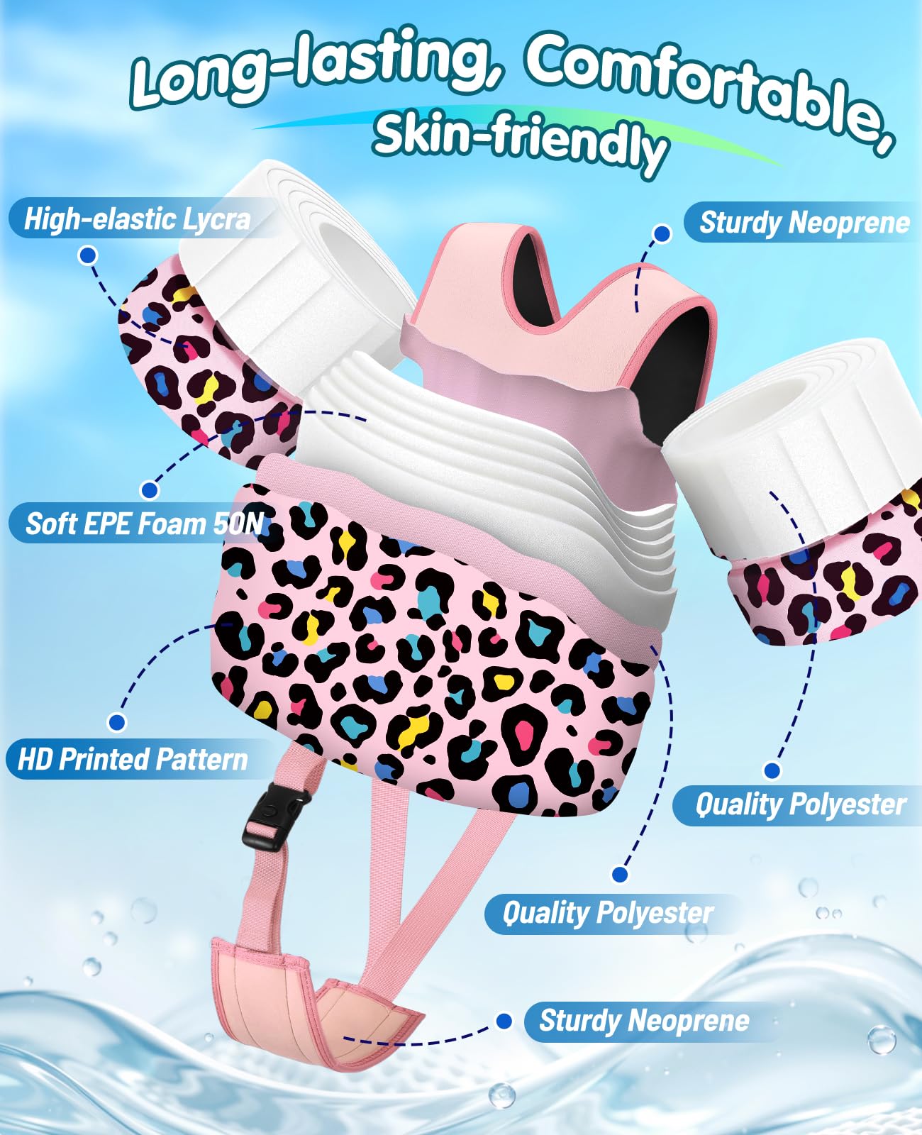 HeySplash Schwimmflügel für Kinder, Schwimmweste mit Verstellbar Schultergurt, Kinder Pool Schwimmjacke für 13-30/22-44 Pfund, Kleinkind Schwimmtrainer für Alter 2-6 Kinder Schwimmen Lernen
