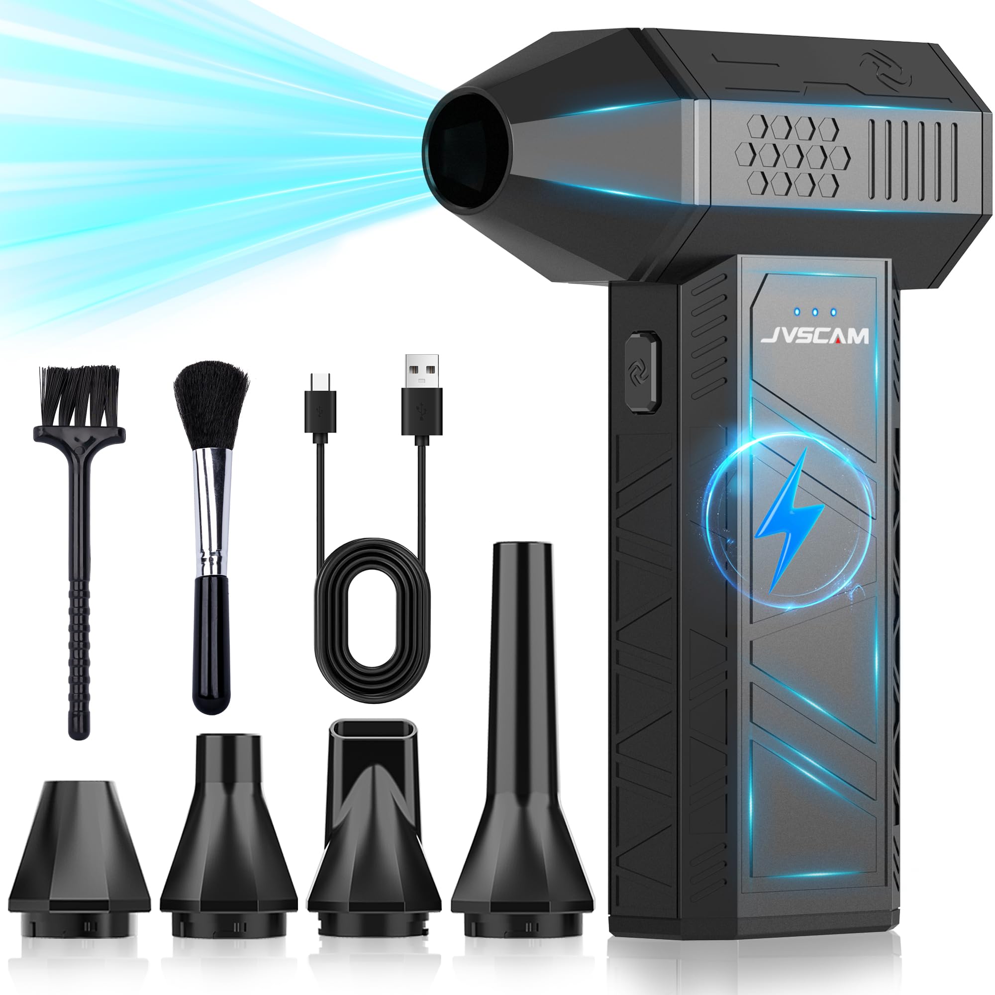JVSCAM X3 Compressed Air Duster - Electric Air Duster with Brushless Motor,3 Gear Adjustable - mini Snow Blower- Rechargeable Air Duster for PC,