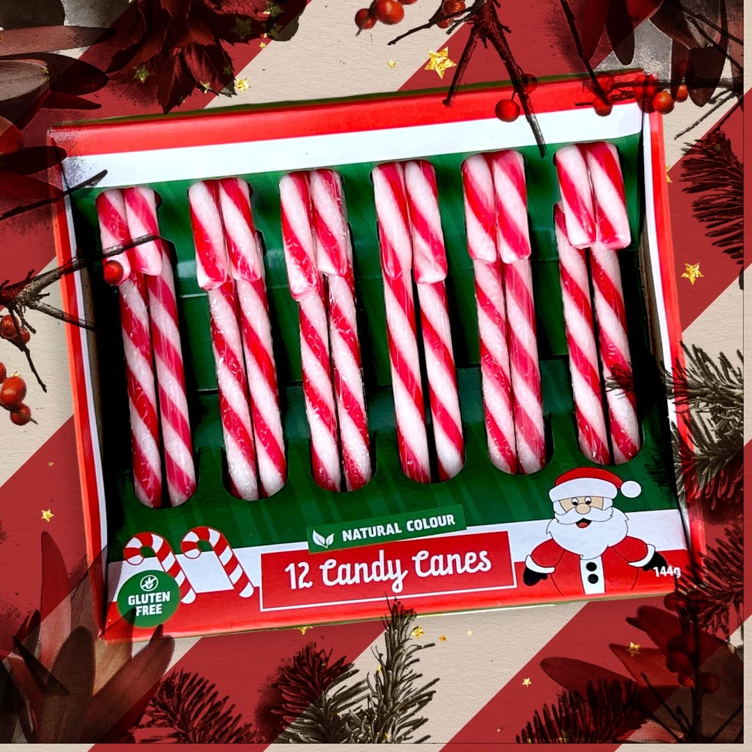 Zuckerstangen mit Erdbeergeschmack - Candy Canes rot/weiß gestreift - Natürliche Farben - Christbaumschmuck oder Geschenkanhänger - Süßigkeit Weihnachtszeit (12 x 12g (1 Packung))
