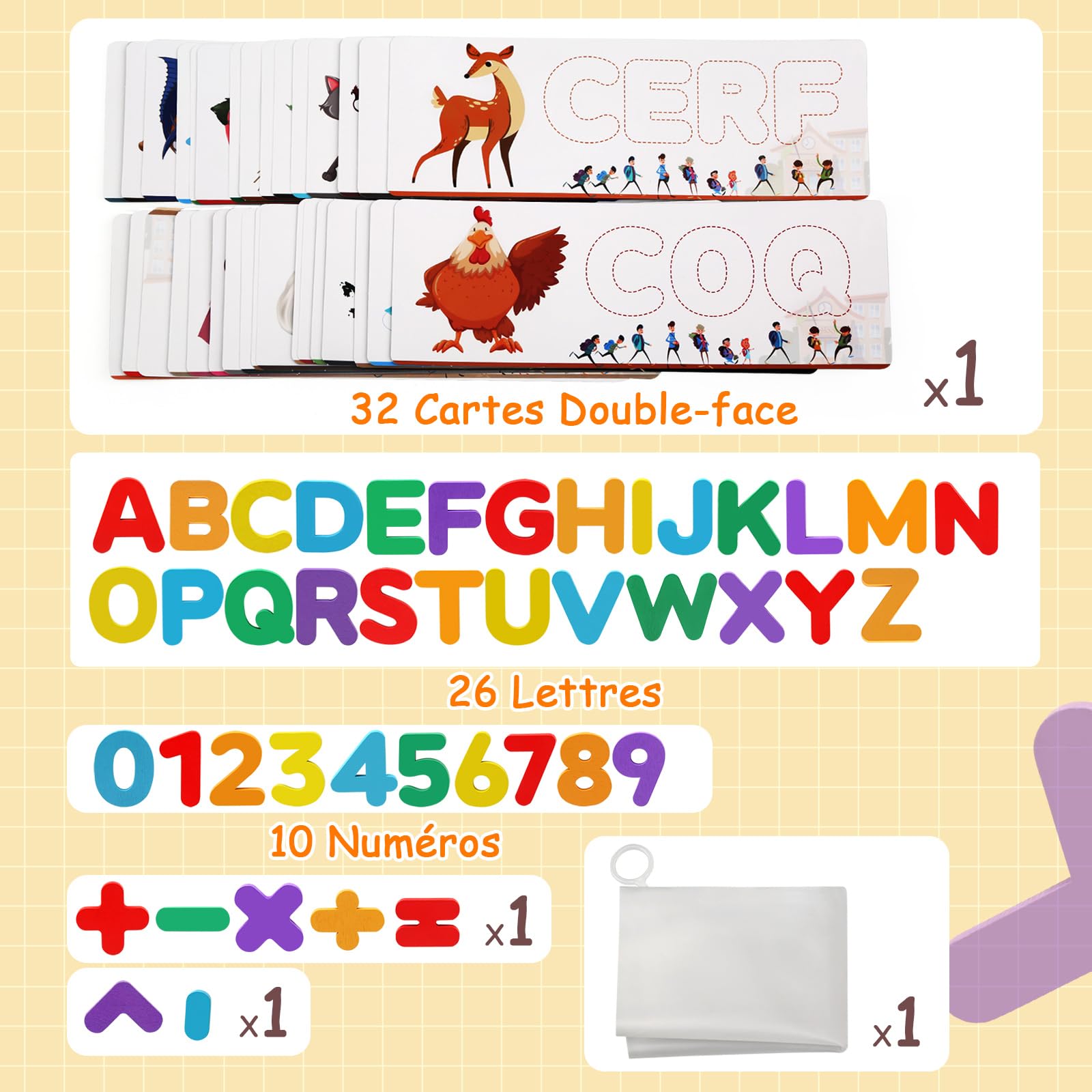 Felly Jouet Enfant 2-5 Ans, Jeux Educatif d'Orthographe Française, 2 en 1 Montessori Apprenez à Lire Lettres et Arithmétique