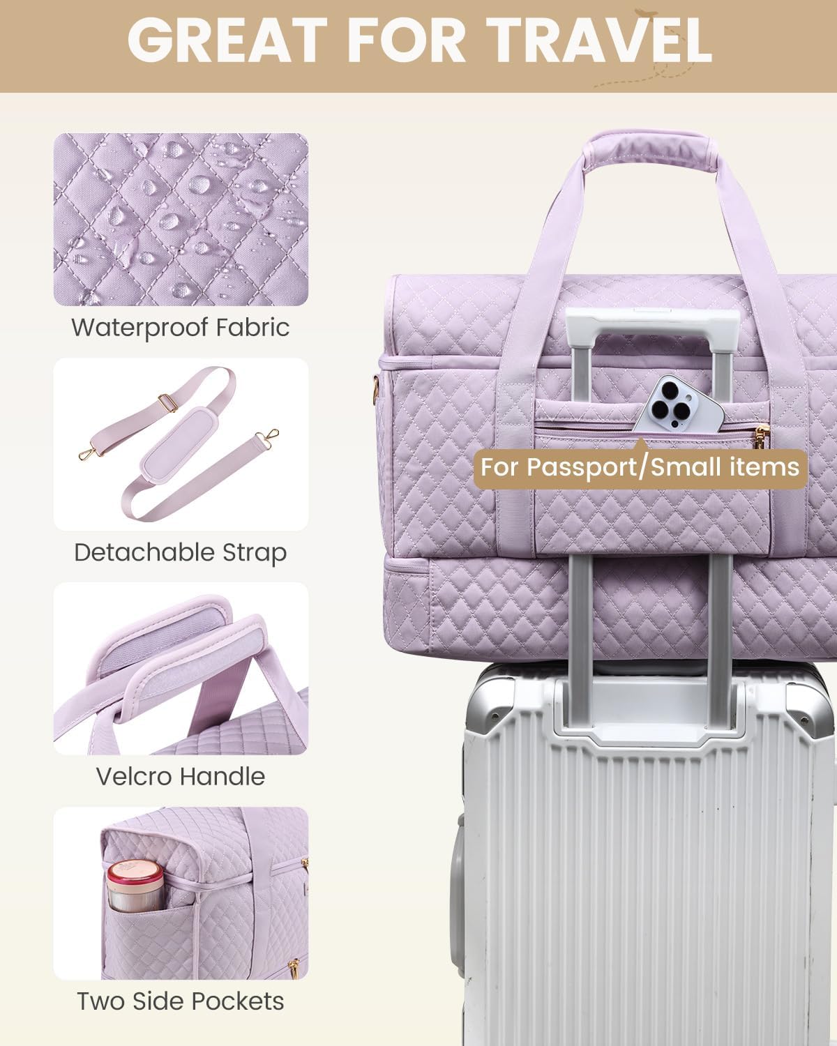 LOVEVOOK Large Travel Duffle Bag, Weekender Bags for Women With Shoe Compartment, Overnight Hospital Bag For Women Labor Delivery, Carry on Bag Personal Item Travel Bag, Yoga Gym Duffel Bag - Image 7