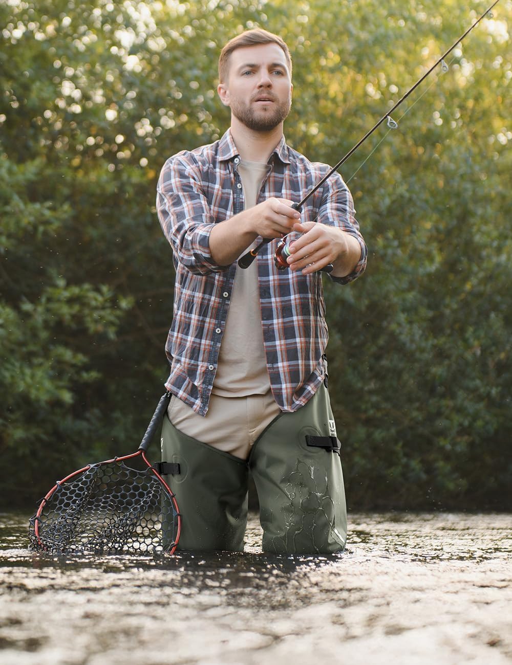 TIDEWE Hip Wader, Lightweight Hip Boot For Men and Women, 2-Ply PVC/Nylon Fishing Hip Wader (Green and Brown)