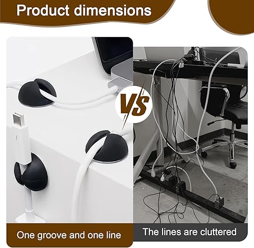 Miniatura 4 de Organizador de cables, paquete de 6 soportes de silicona para organizar el escritorio, mesita de noche, cargador de teléfono para automóvil (negro)