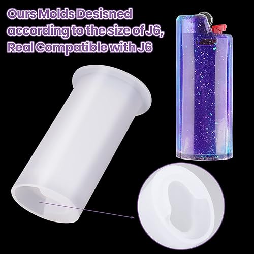 Miniatura 6 de NiArt Estuche para encendedor de bolsillo, 2 unidades, resina epoxi, molde de silicona y paquete de purpurina, funciona para encendedor de tamaño