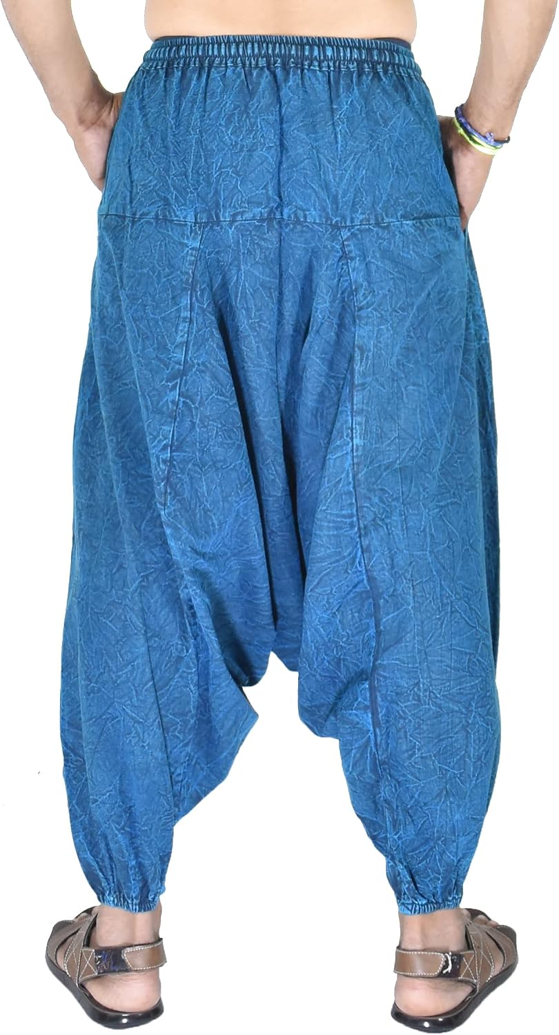 Whitewhale Mens Cotton Stripe Harem Pants Pockets Yoga Trousers Hippie