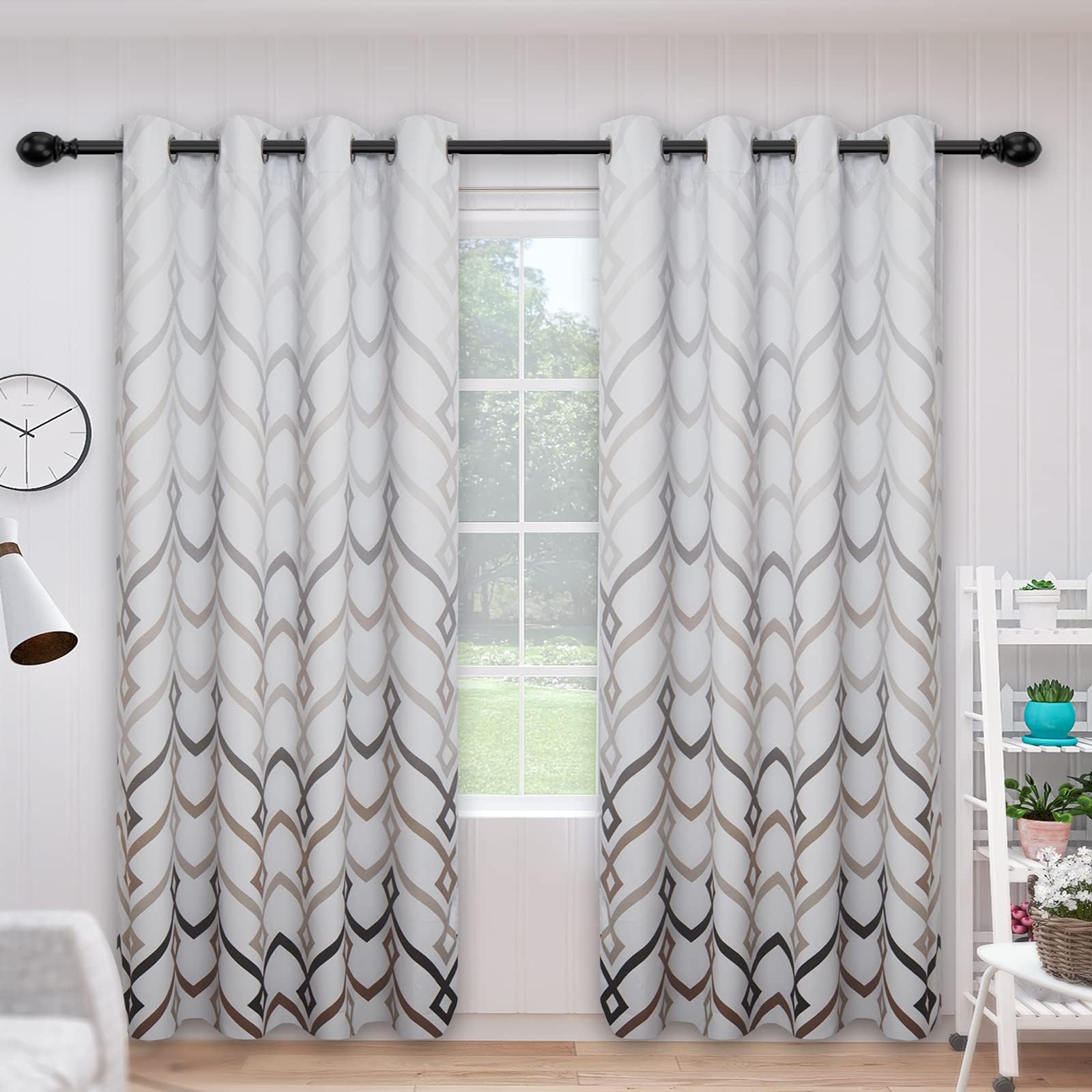 Easy-Going Printed Blackout Curtains for Bedroom, Gradient Line Color Noise Reduction Curtain Drapes, Light Blocking Thermal Insulated Grommet Curtain, 2 Panels, 52 x 84 in, Chocolate
