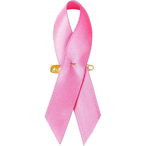 100 Pieces Breast Cancer Awareness Accessories Bulk Items Pink Satin Awareness Ribbons with Safety Pins 1.4 x 3 inch